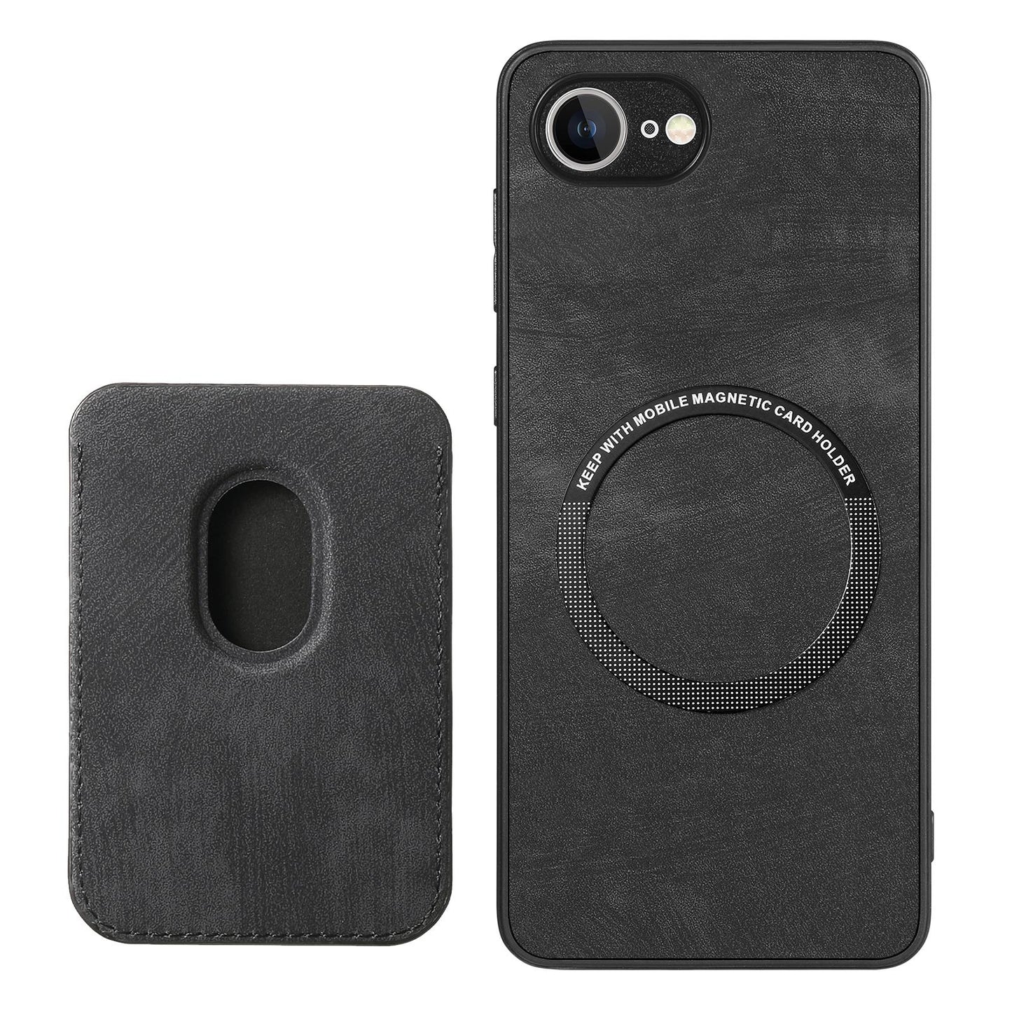For iPhone 16e Retro Leather Card Bag Magnetic Phone Case(Black)