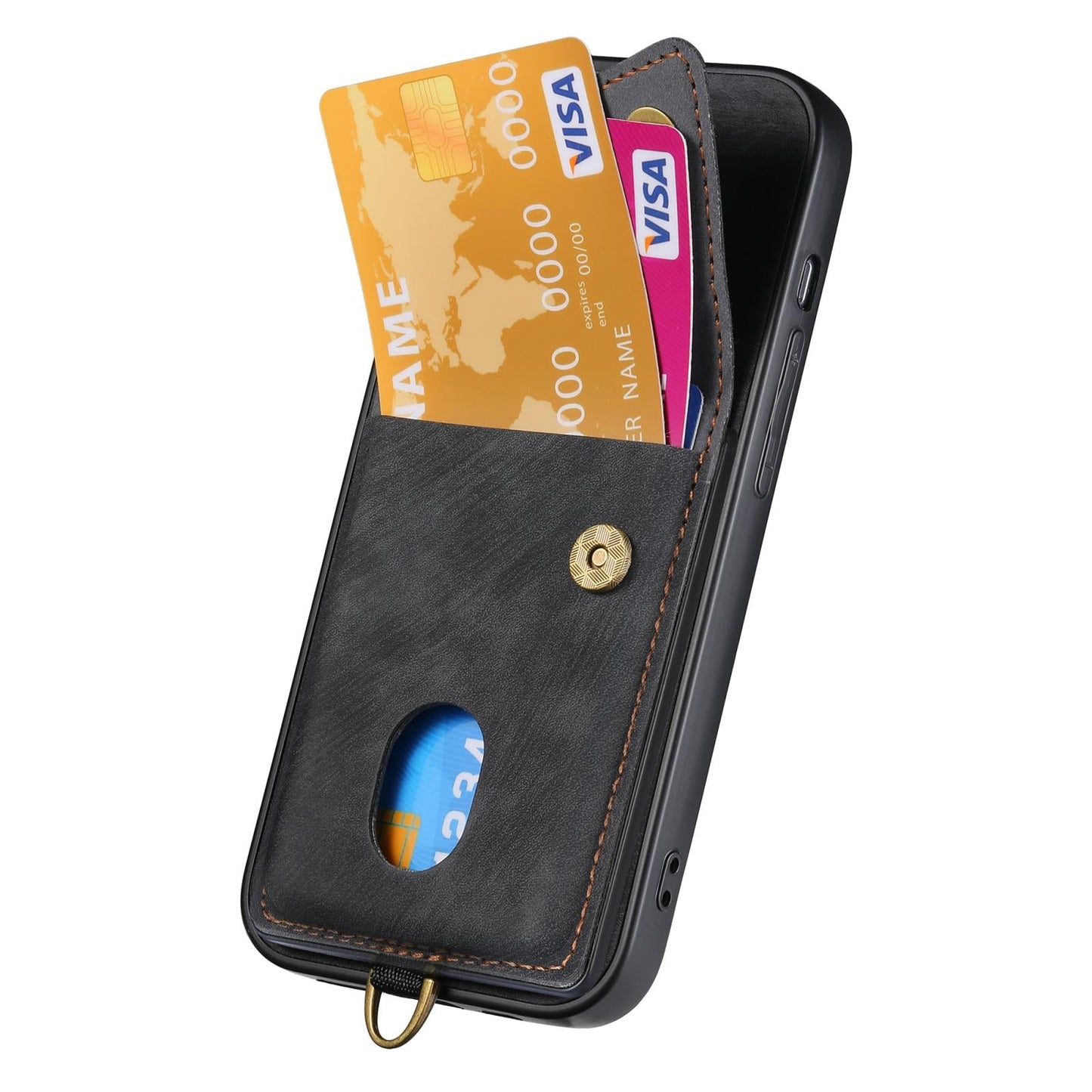 For iPhone 16e Retro Card Wallet Fold Leather Phone Case with Strap(Black)