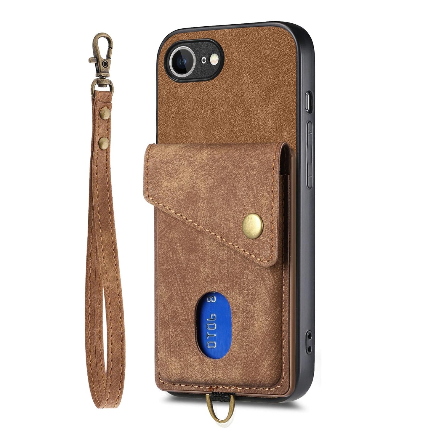 For iPhone 16e Retro Card Wallet Fold Leather Phone Case with Strap(Brown)