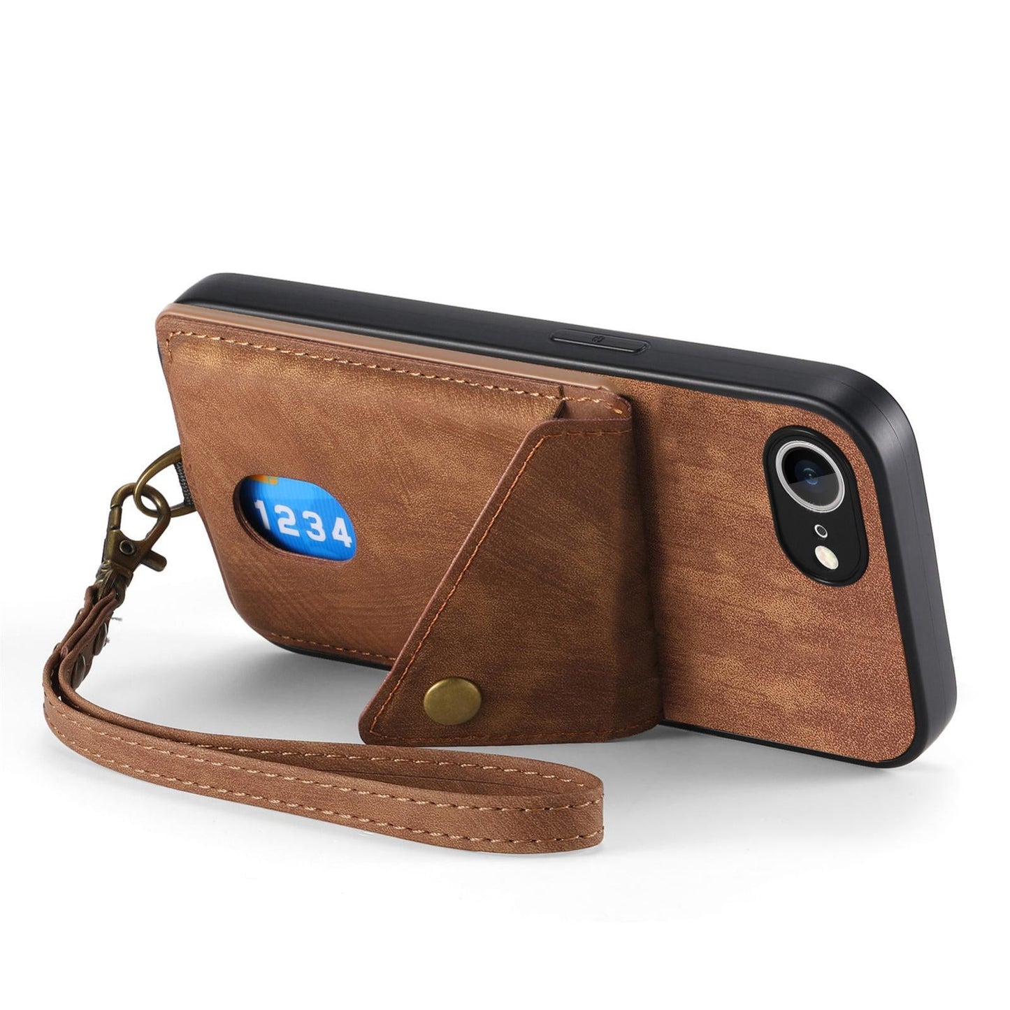 For iPhone 16e Retro Card Wallet Fold Leather Phone Case with Strap(Brown)