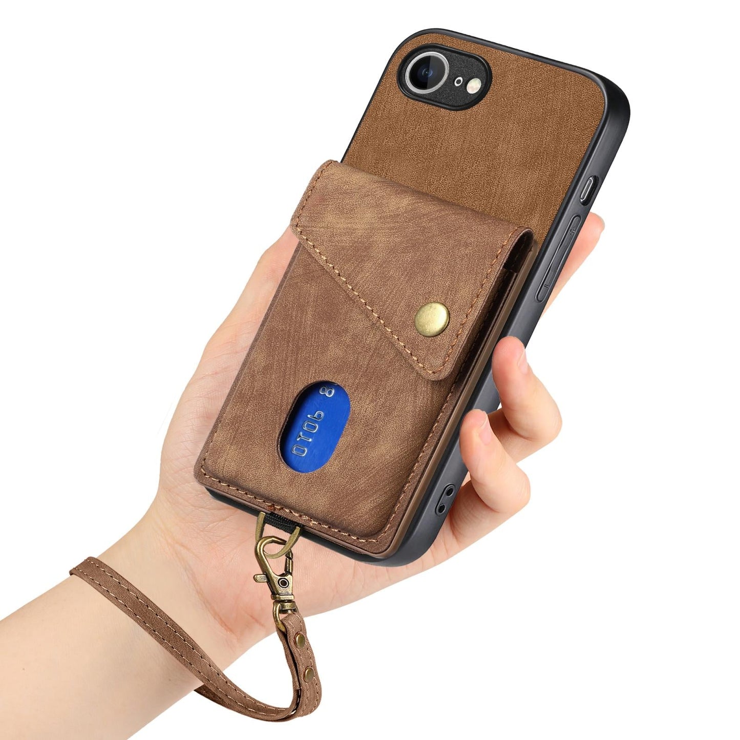 For iPhone 16e Retro Card Wallet Fold Leather Phone Case with Strap(Brown)