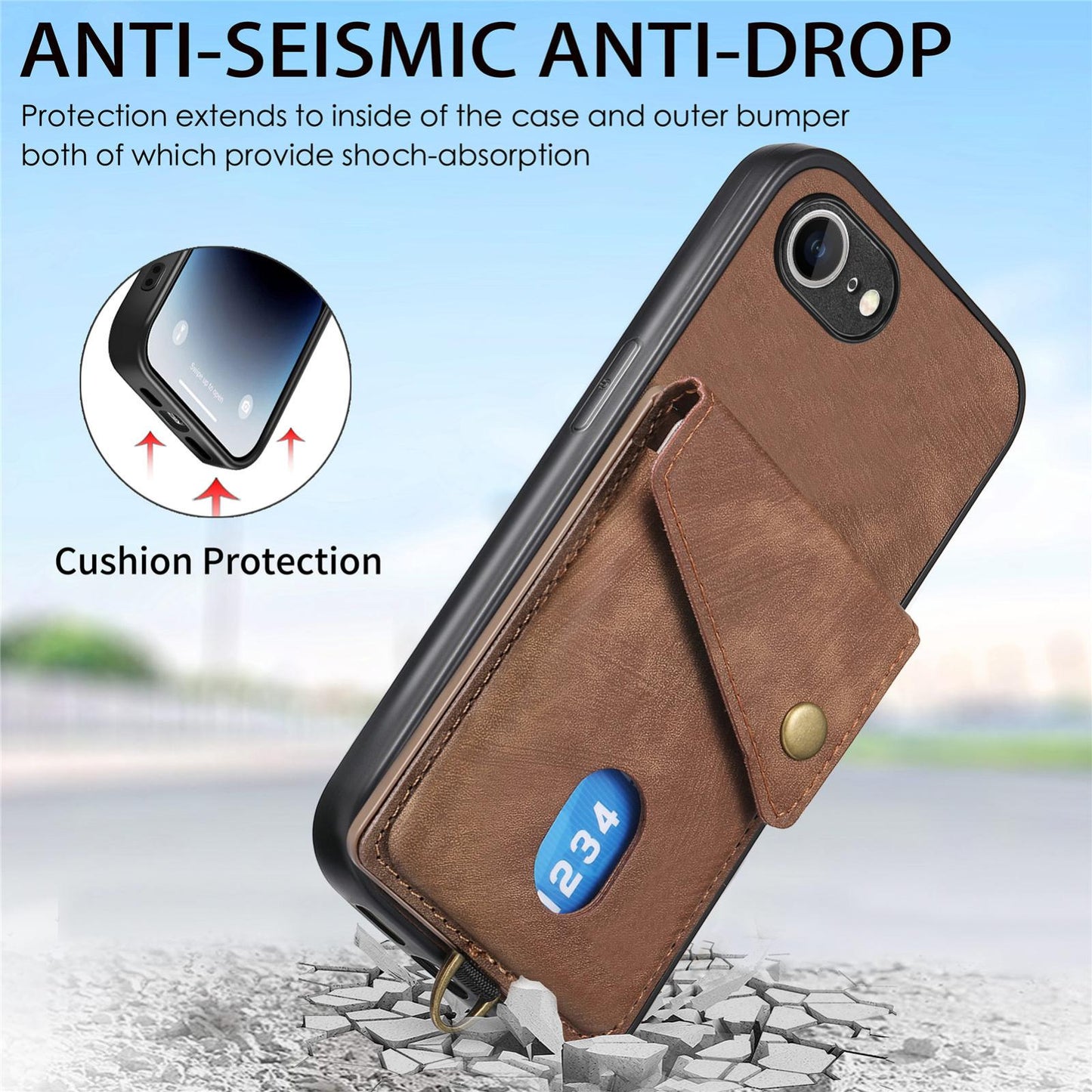 For iPhone 16e Retro Card Wallet Fold Leather Phone Case with Strap(Brown)