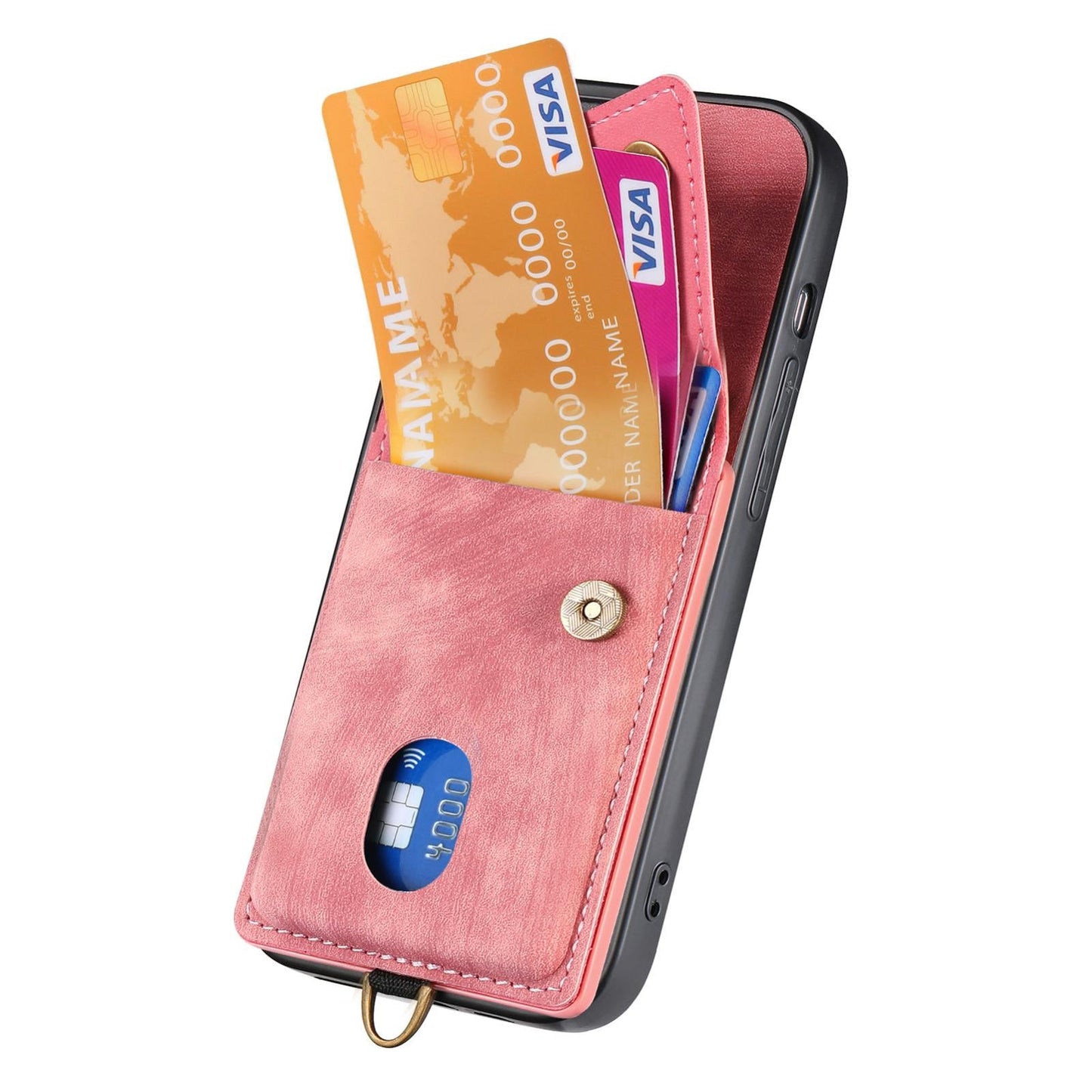 For iPhone 16e Retro Card Wallet Fold Leather Phone Case with Strap(Pink)