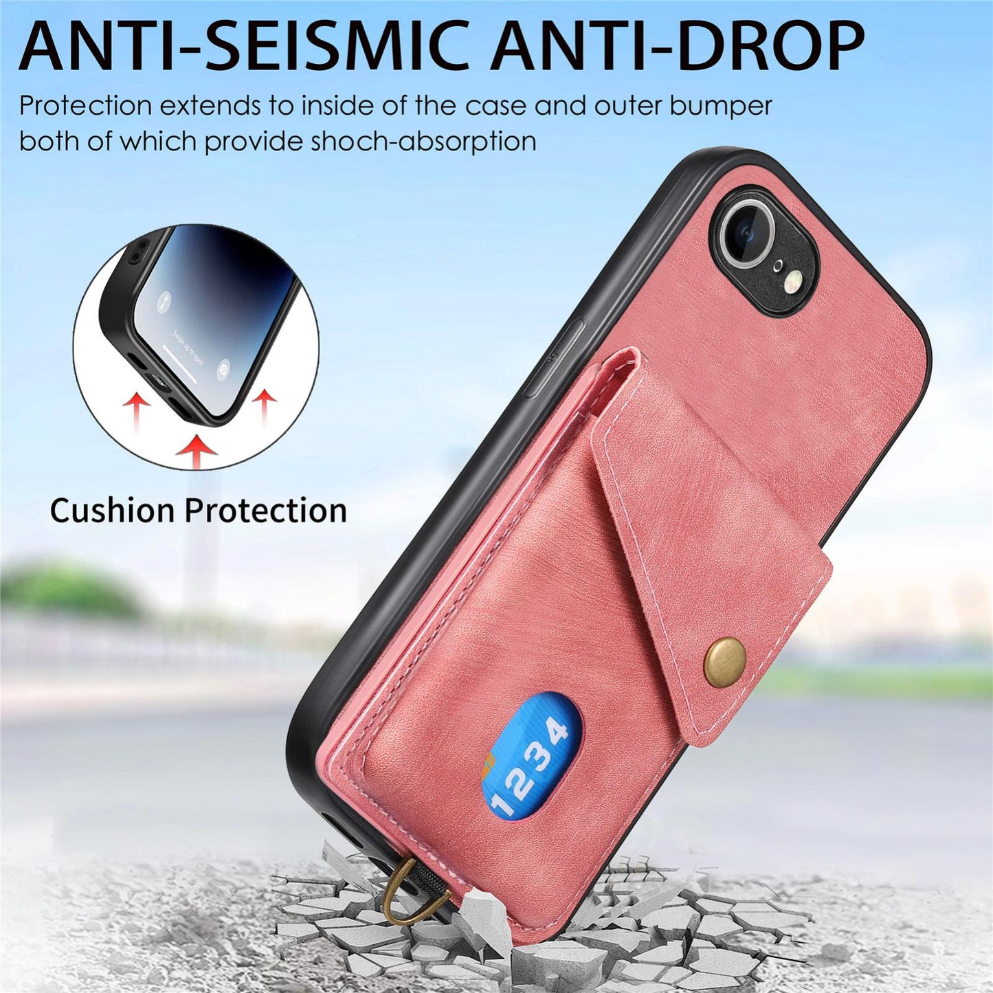 For iPhone 16e Retro Card Wallet Fold Leather Phone Case with Strap(Pink)