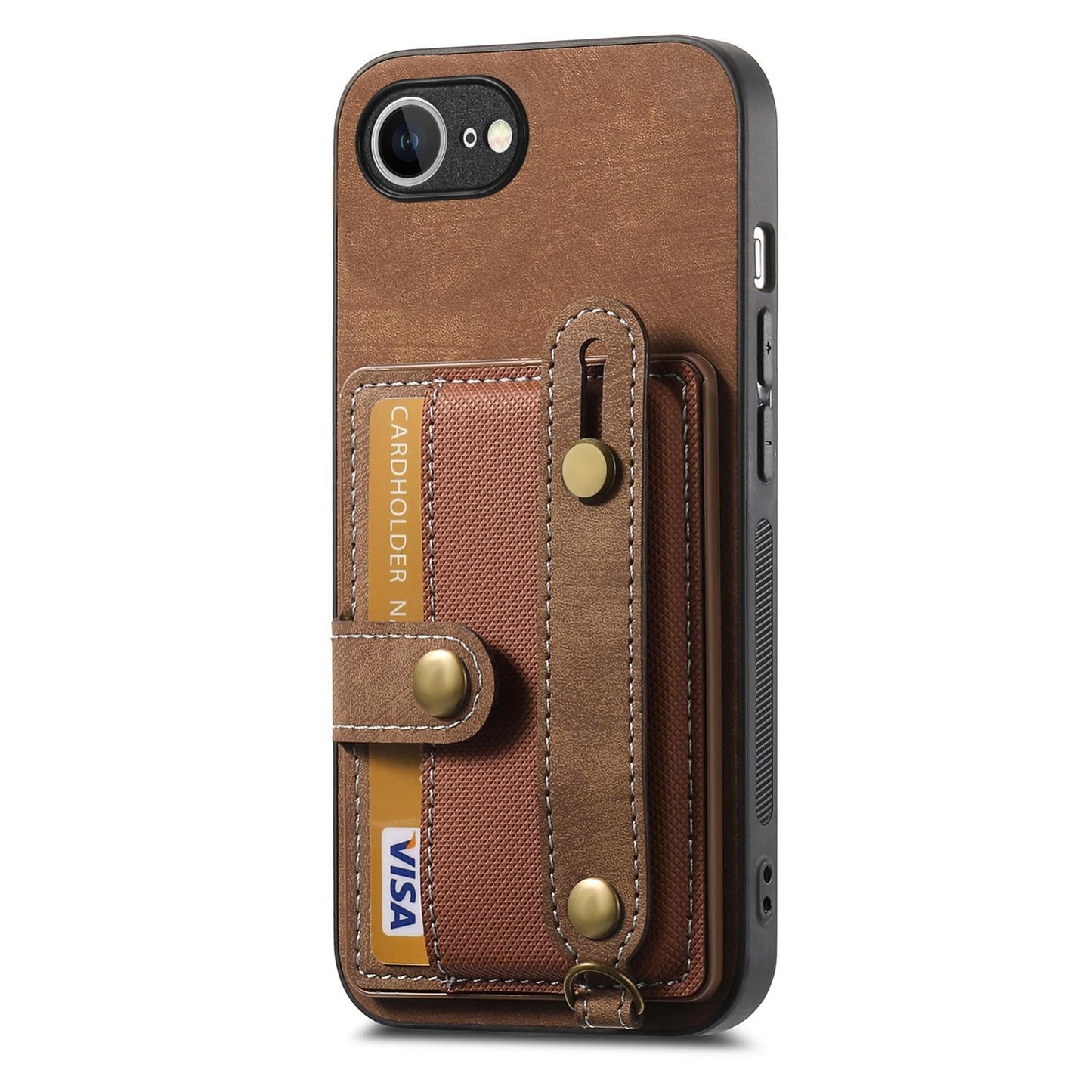 For iPhone 16e Retro Cross Wristband Wallet Leather Back Phone Case(Brown)