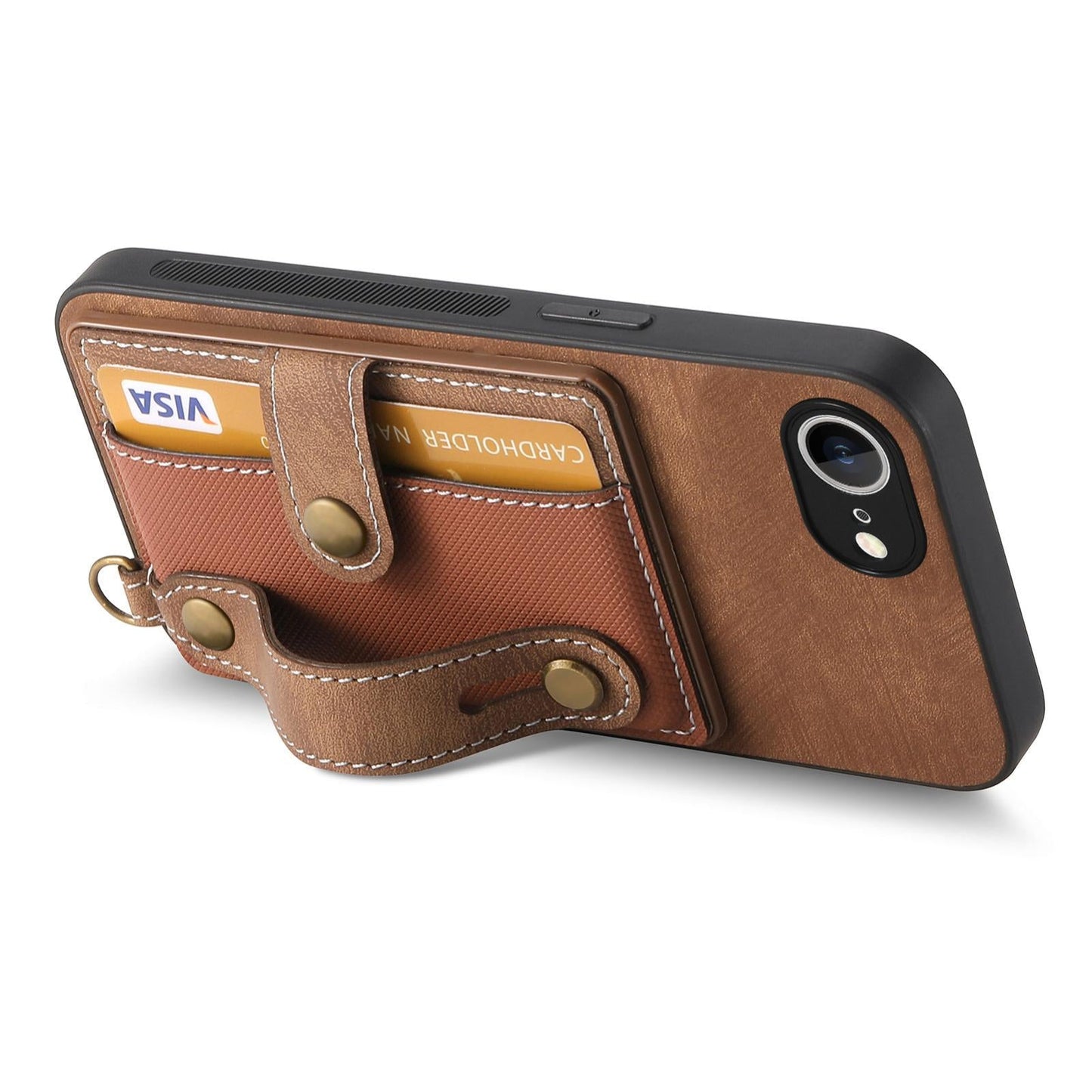 For iPhone 16e Retro Cross Wristband Wallet Leather Back Phone Case(Brown)