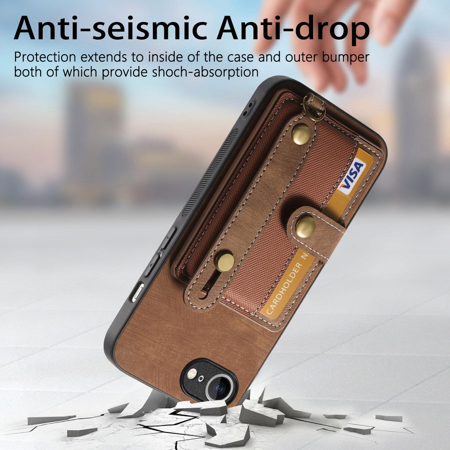 For iPhone 16e Retro Cross Wristband Wallet Leather Back Phone Case(Brown)