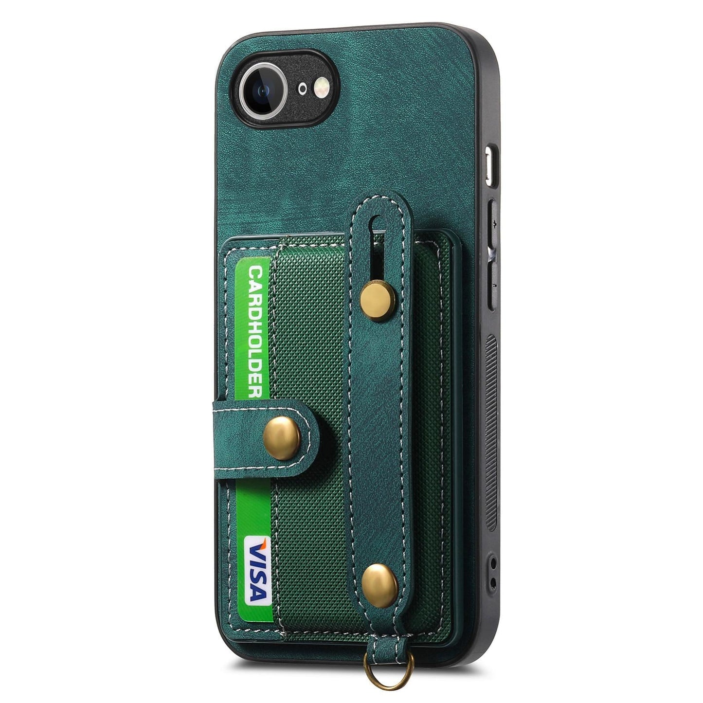 For iPhone 16e Retro Cross Wristband Wallet Leather Back Phone Case(Green)