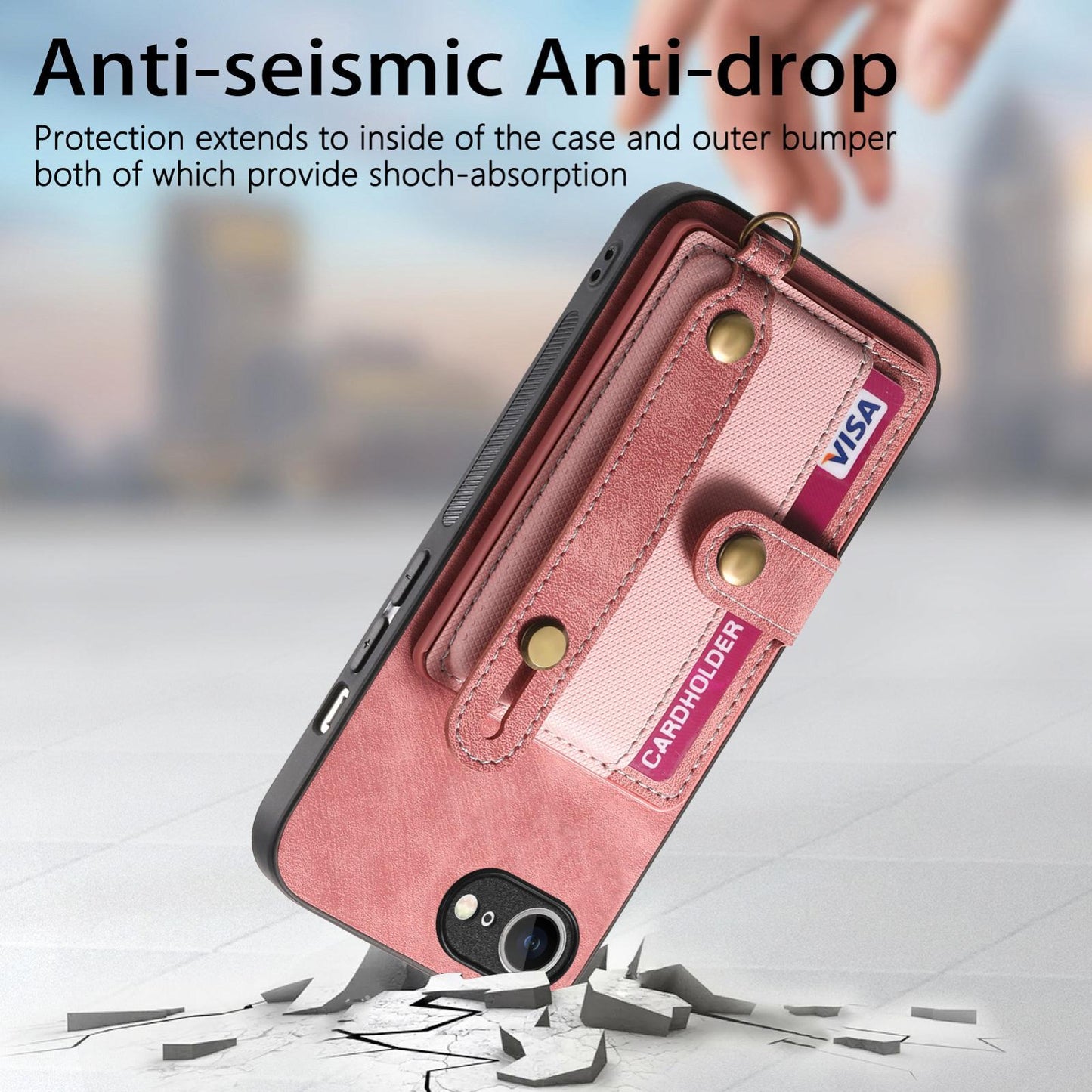 For iPhone 16e Retro Cross Wristband Wallet Leather Back Phone Case(Pink)