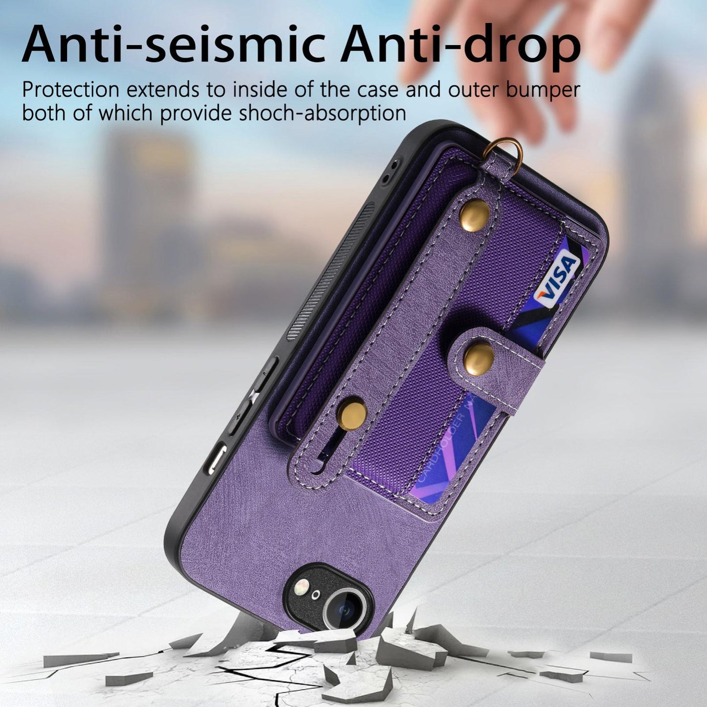 For iPhone 16e Retro Cross Wristband Wallet Leather Back Phone Case(Purple)