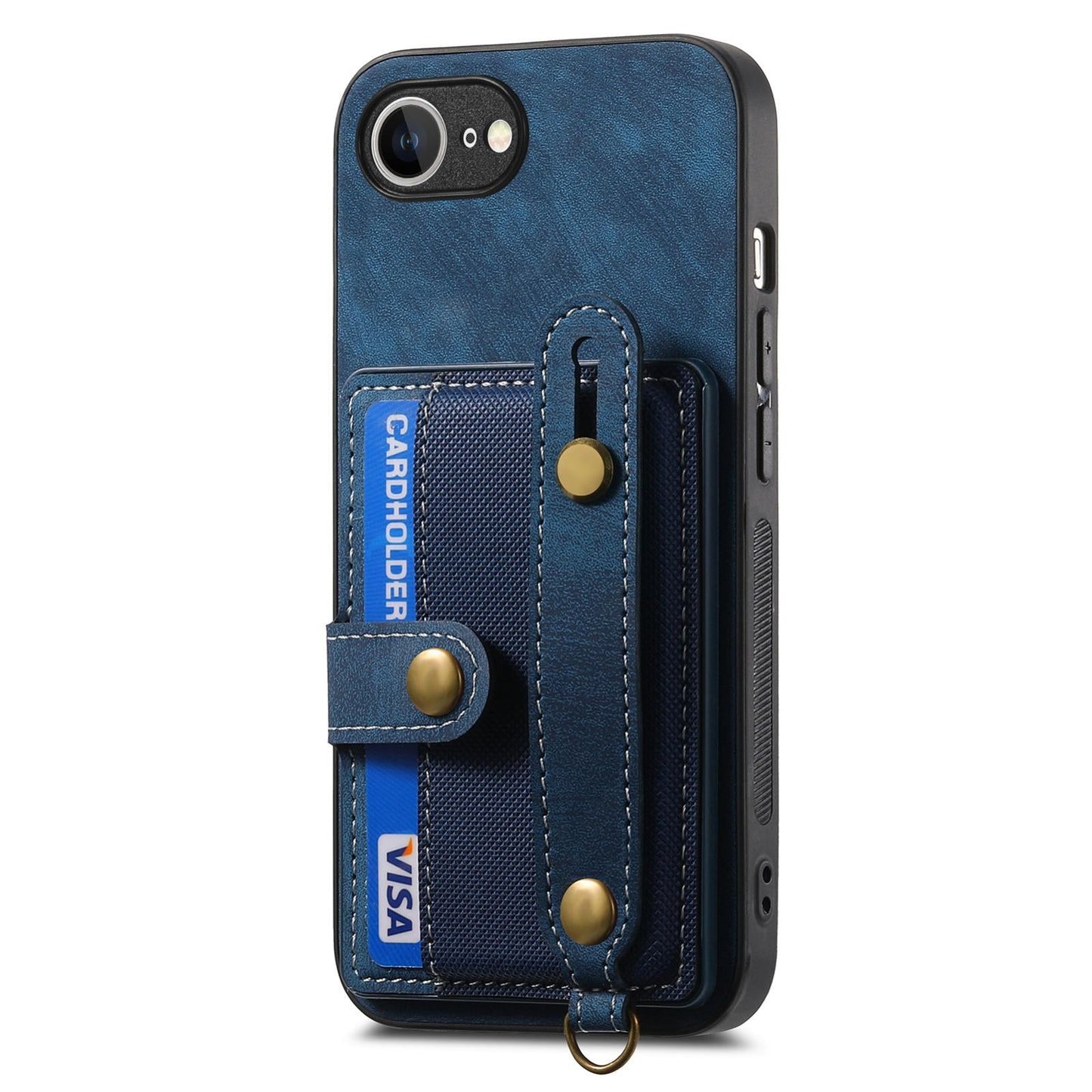 For iPhone 16e Retro Cross Wristband Wallet Leather Back Phone Case(Blue)