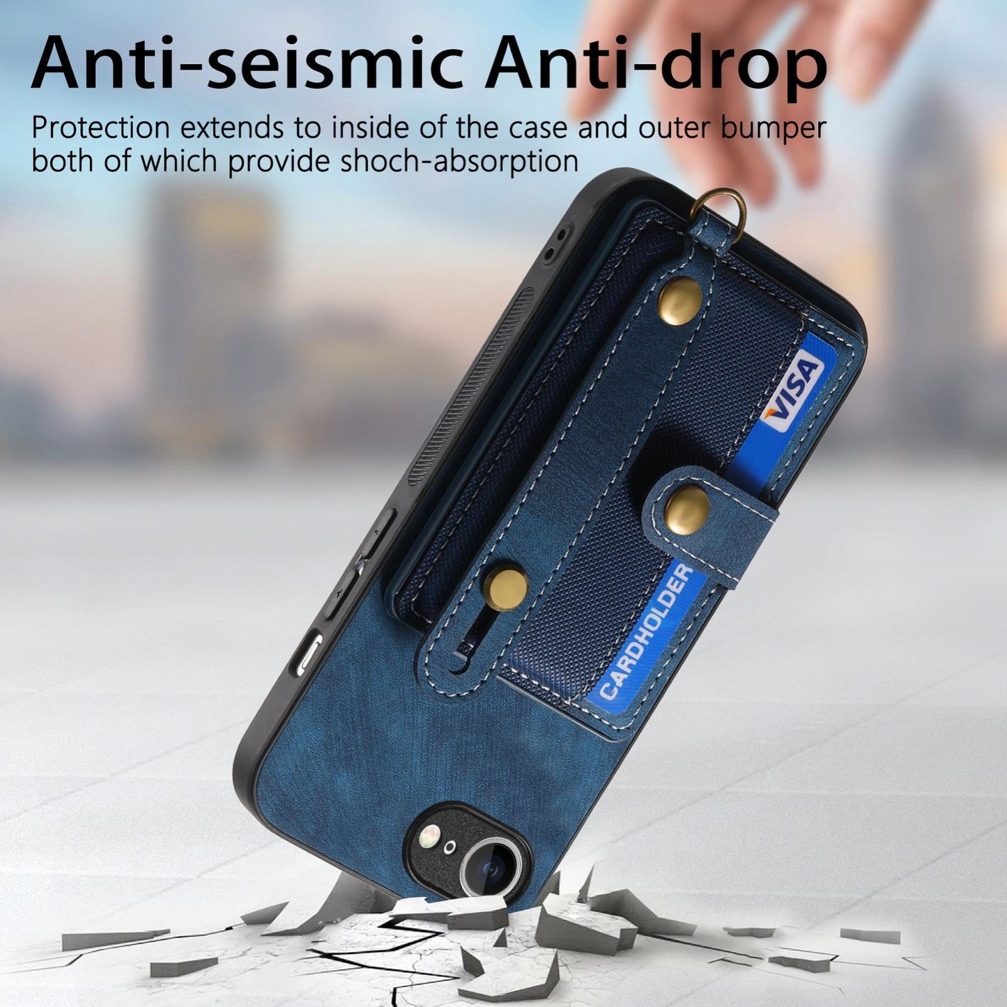 For iPhone 16e Retro Cross Wristband Wallet Leather Back Phone Case(Blue)