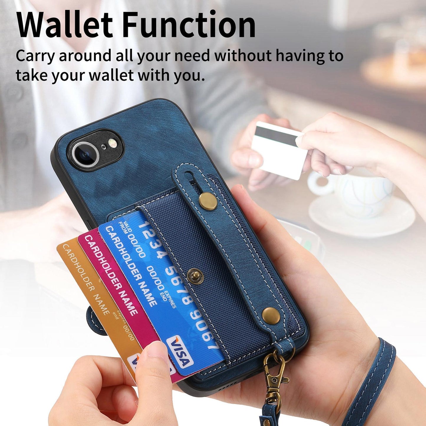 For iPhone 16e Retro Cross Wristband Wallet Leather Back Phone Case(Blue)