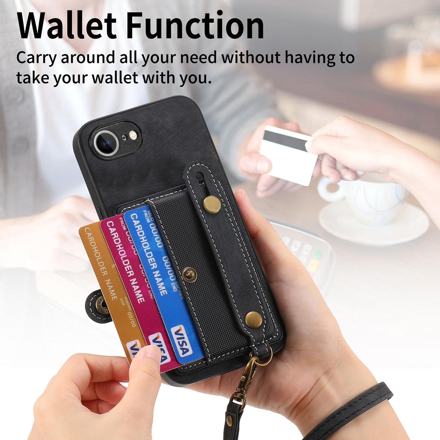For iPhone 16e Retro Cross Wristband Wallet Leather Back Phone Case(Black)