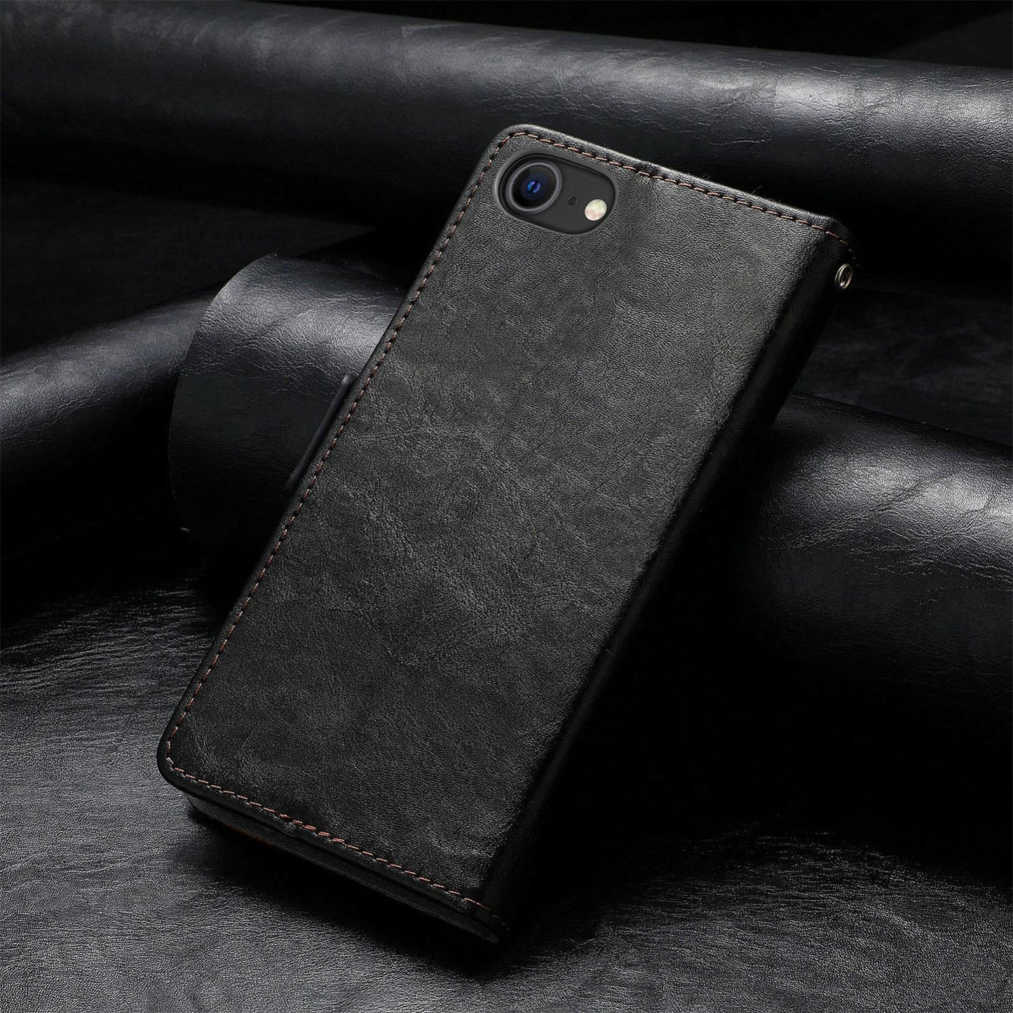 For iPhone 16e CaseNeo Splicing Dual Magnetic Buckle Leather Phone Case(Black)