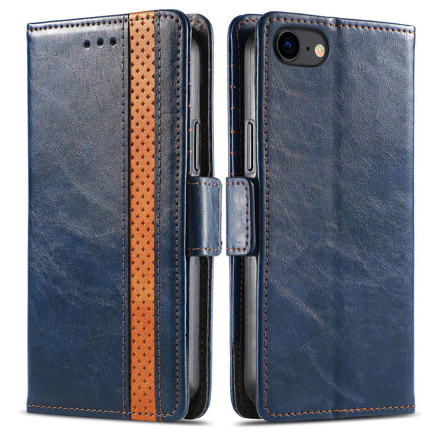 For iPhone 16e CaseNeo Splicing Dual Magnetic Buckle Leather Phone Case(Blue)