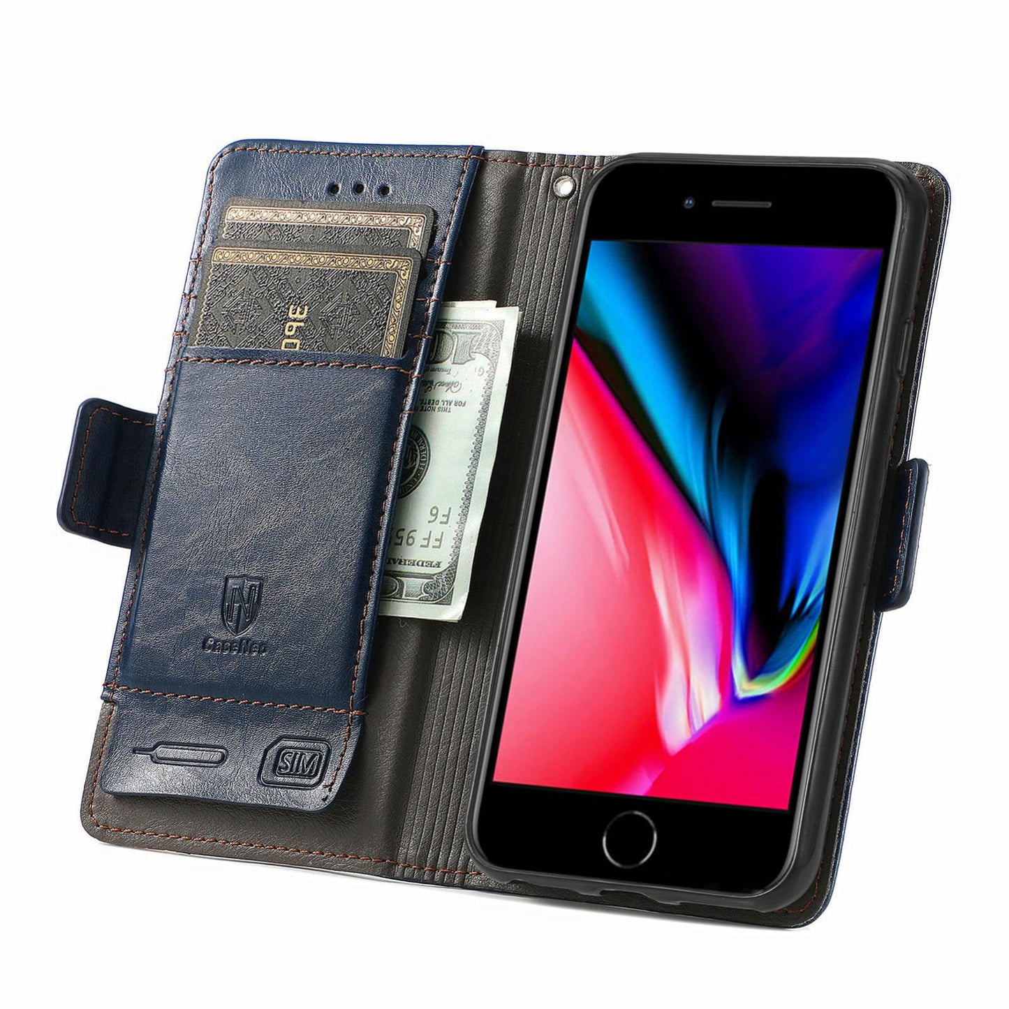 For iPhone 16e CaseNeo Splicing Dual Magnetic Buckle Leather Phone Case(Blue)