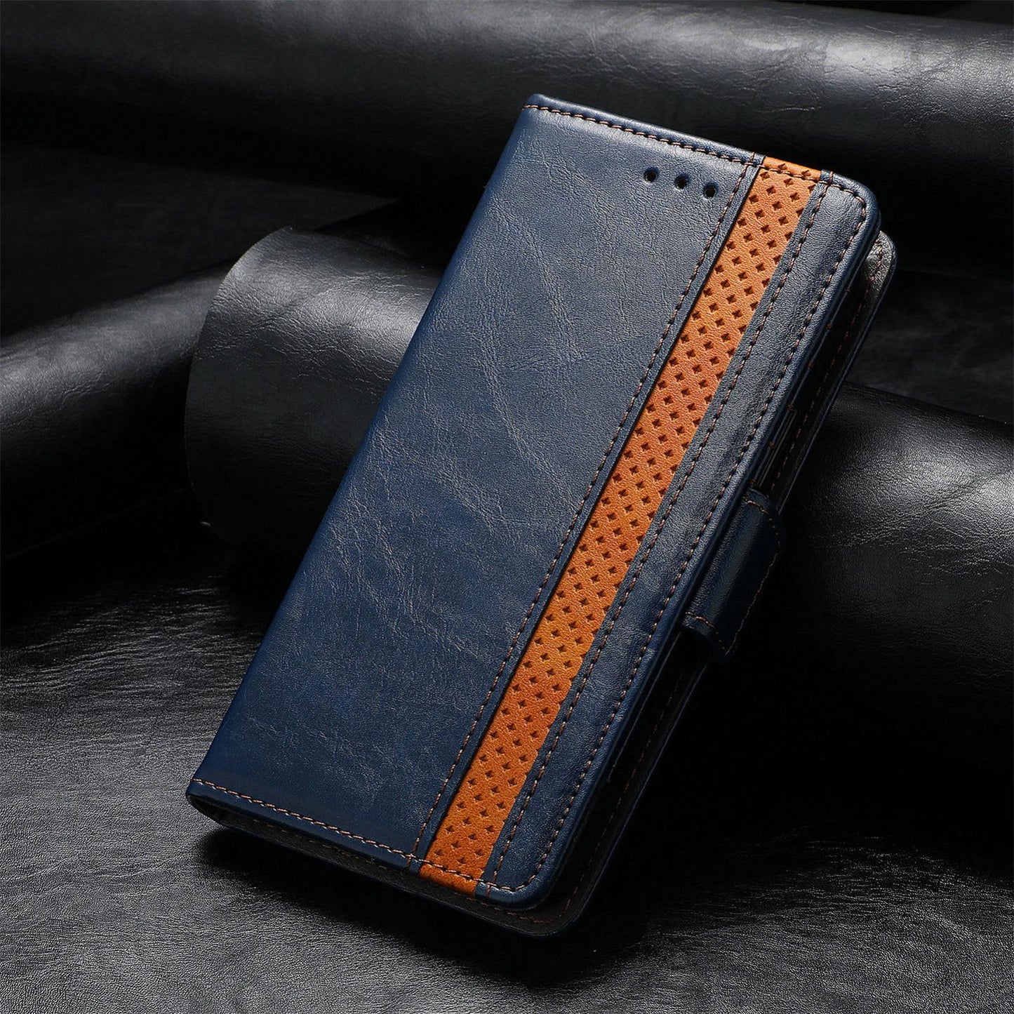 For iPhone 16e CaseNeo Splicing Dual Magnetic Buckle Leather Phone Case(Blue)
