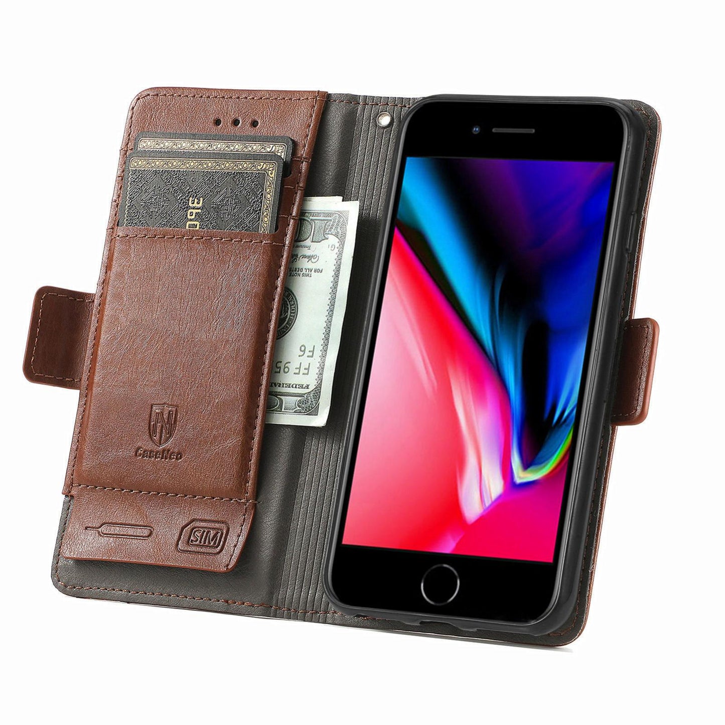 For iPhone 16e CaseNeo Splicing Dual Magnetic Buckle Leather Phone Case(Brown)