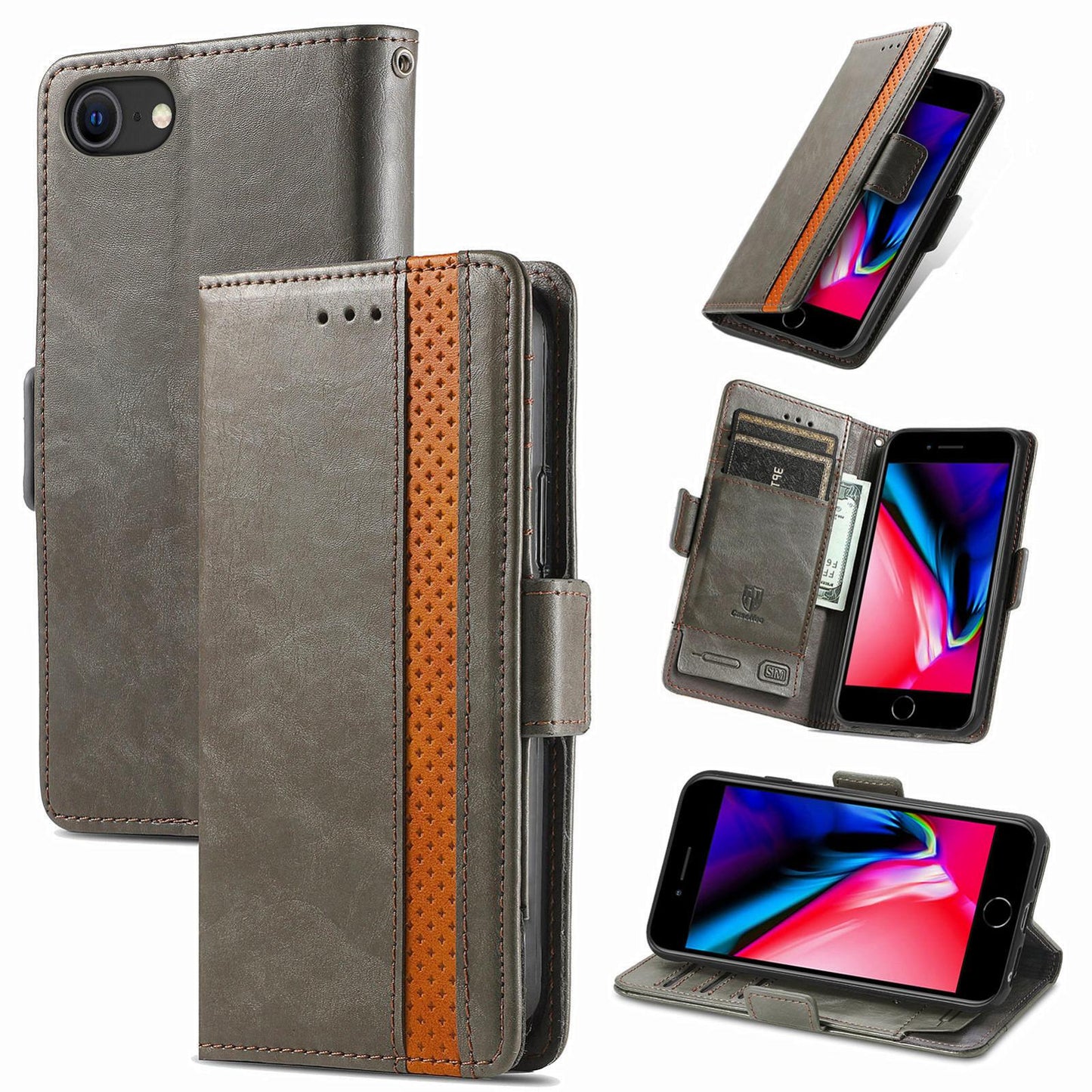 For iPhone 16e CaseNeo Splicing Dual Magnetic Buckle Leather Phone Case(Gray)