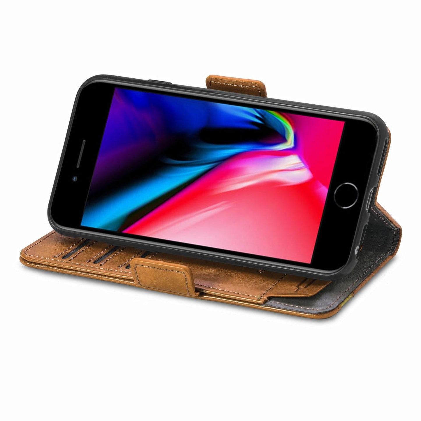 For iPhone 16e CaseNeo Splicing Dual Magnetic Buckle Leather Phone Case(Khaki)