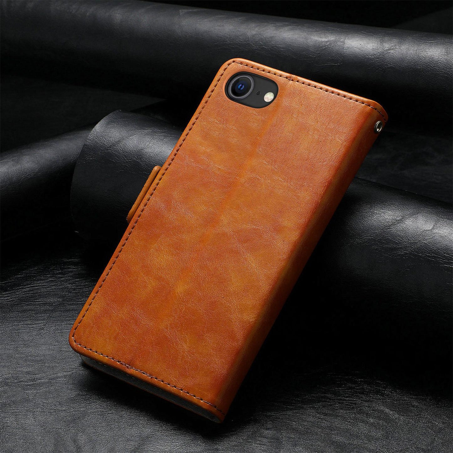For iPhone 16e CaseNeo Splicing Dual Magnetic Buckle Leather Phone Case(Khaki)