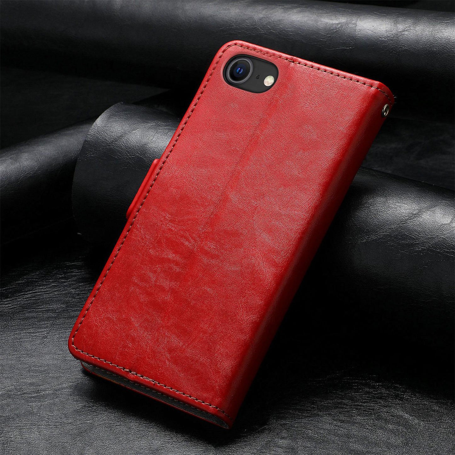 For iPhone 16e CaseNeo Splicing Dual Magnetic Buckle Leather Phone Case(Red)
