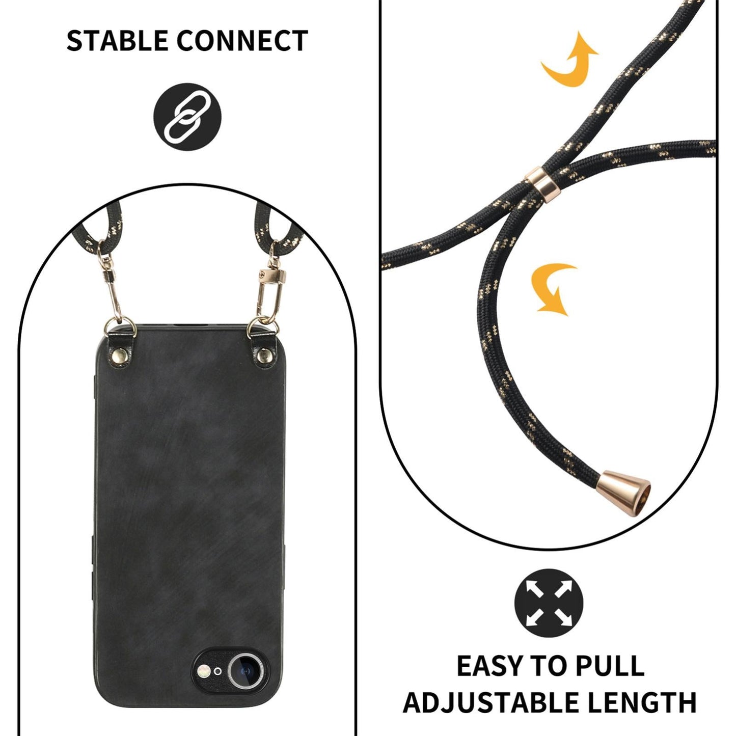 For  iPhone 16e Vintage Leather PC Back Cover Phone Case with Crossbody Strap(Black)
