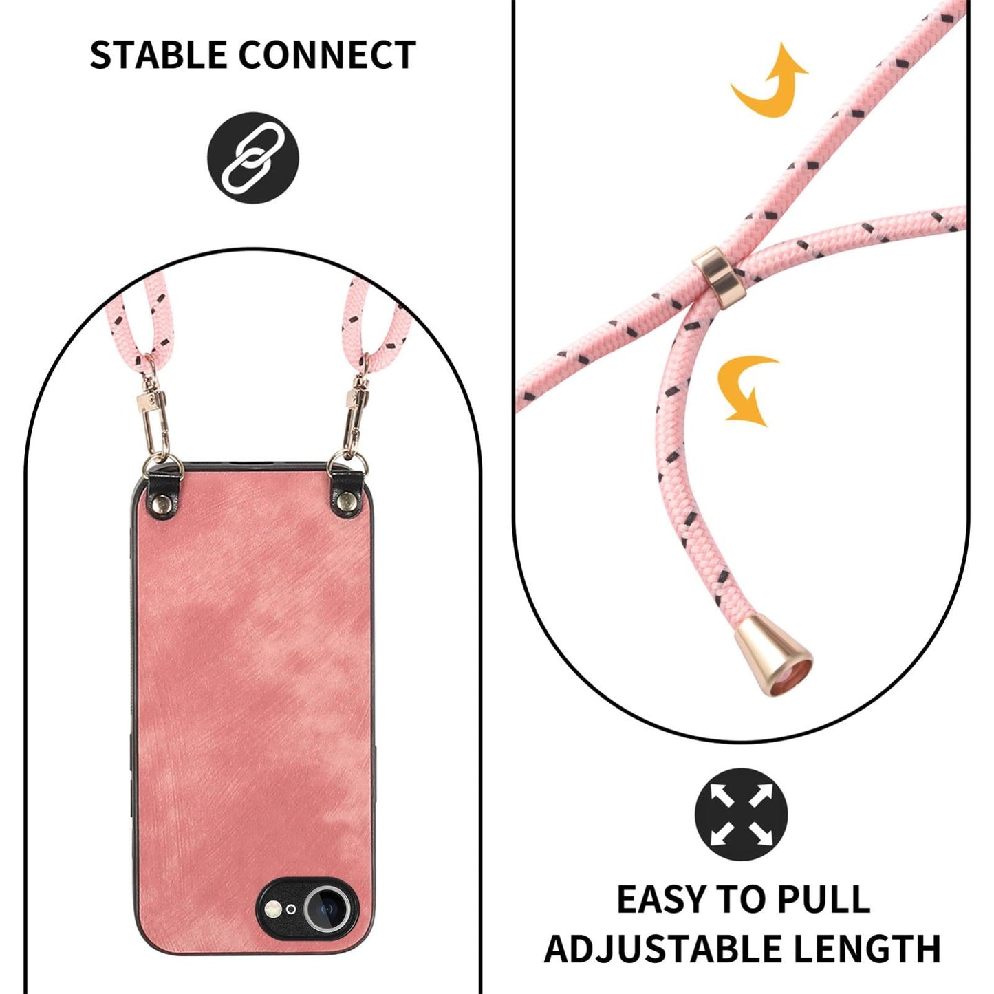 For  iPhone 16e Vintage Leather PC Back Cover Phone Case with Crossbody Strap(Pink)
