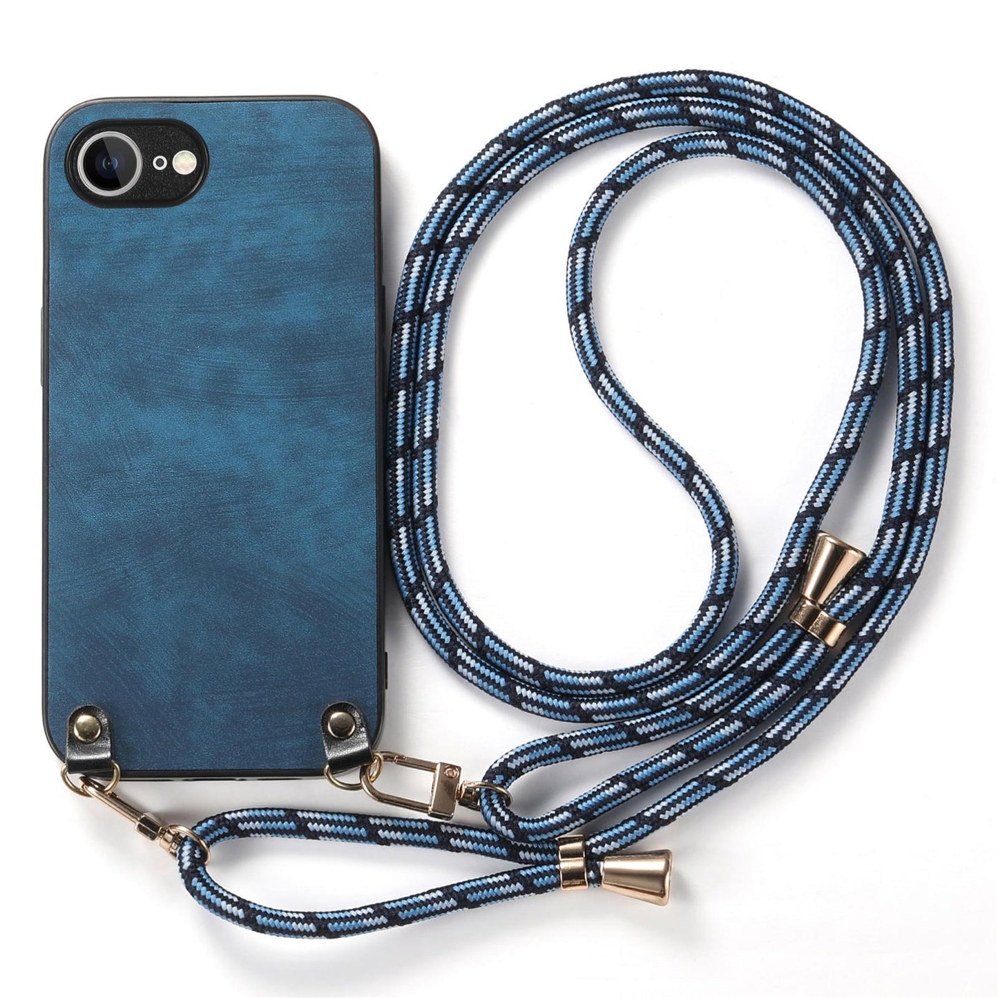 For  iPhone 16e Vintage Leather PC Back Cover Phone Case with Crossbody Strap(Blue)