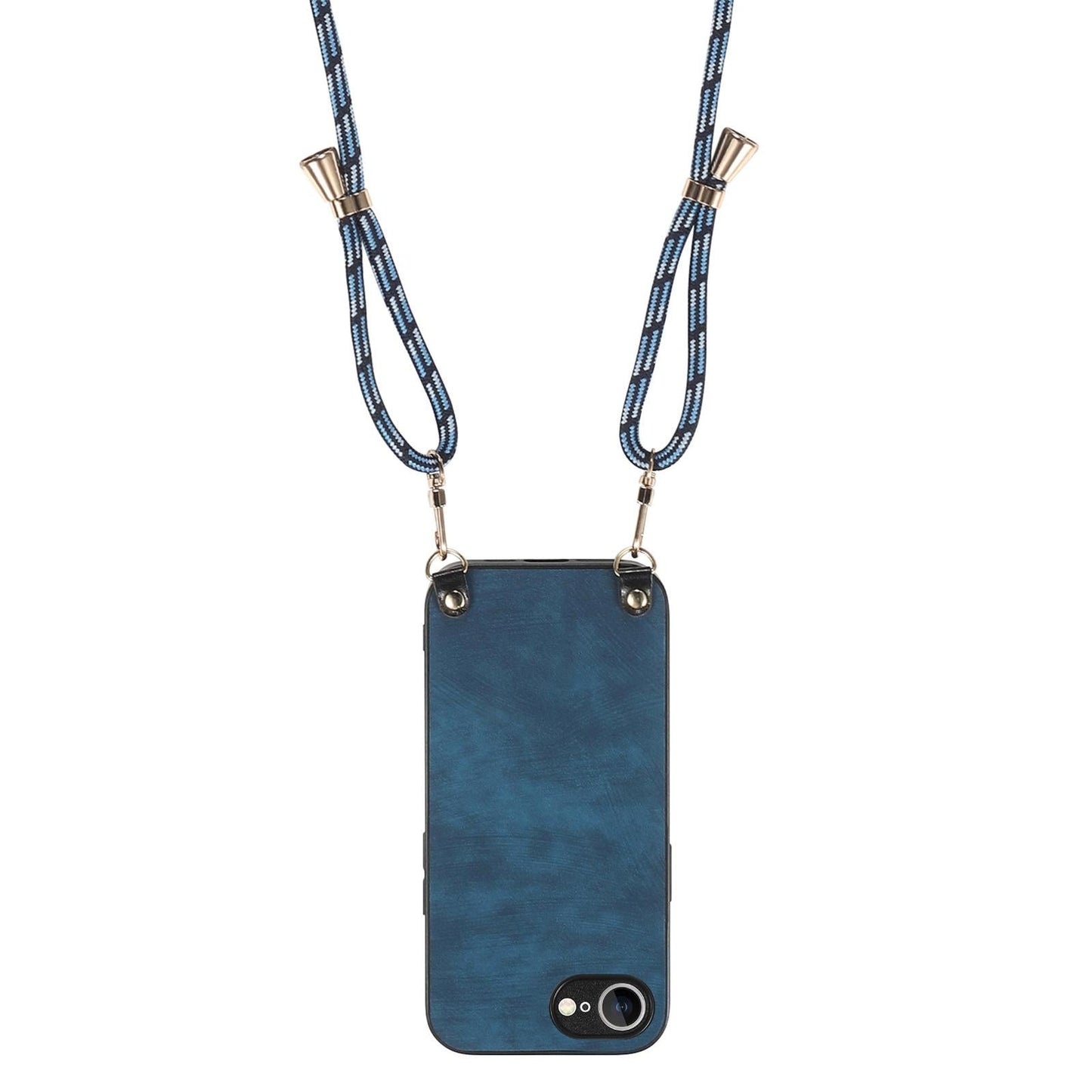 For  iPhone 16e Vintage Leather PC Back Cover Phone Case with Crossbody Strap(Blue)