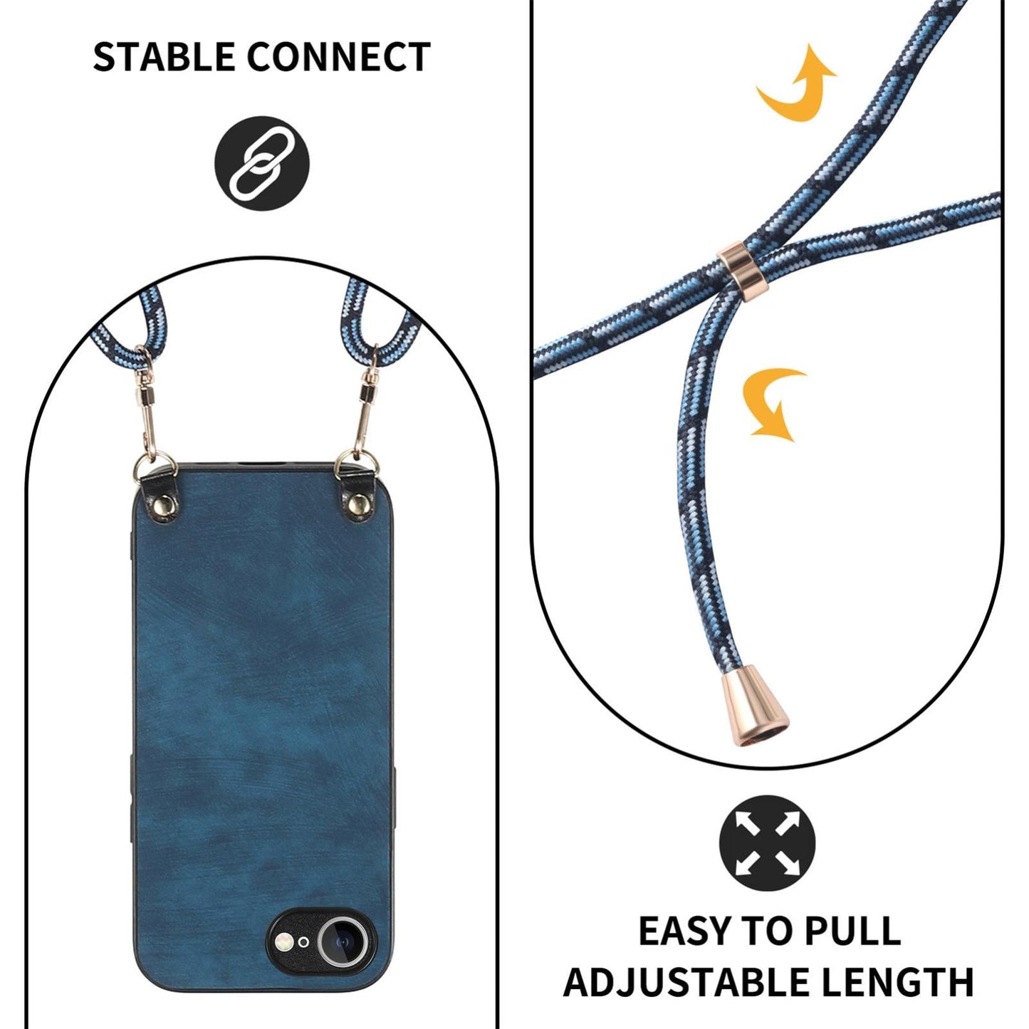 For  iPhone 16e Vintage Leather PC Back Cover Phone Case with Crossbody Strap(Blue)