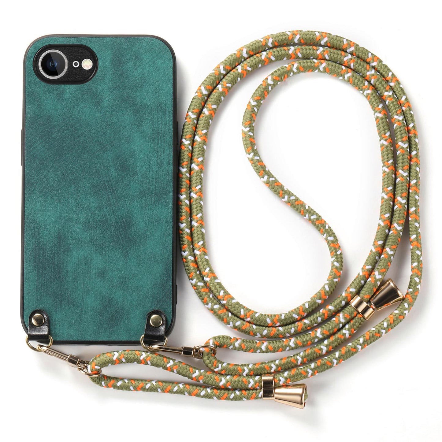 For  iPhone 16e Vintage Leather PC Back Cover Phone Case with Crossbody Strap(Green)