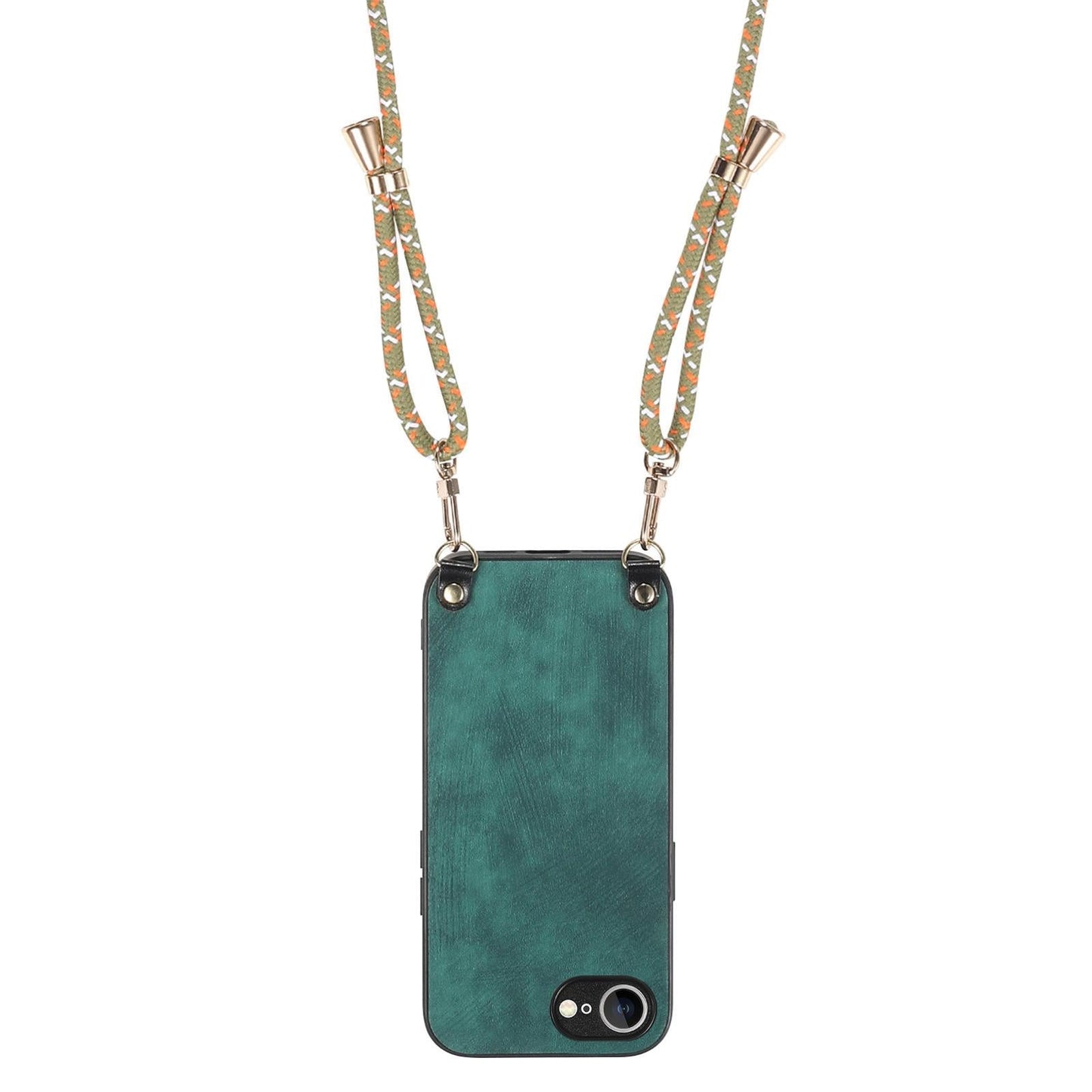 For  iPhone 16e Vintage Leather PC Back Cover Phone Case with Crossbody Strap(Green)
