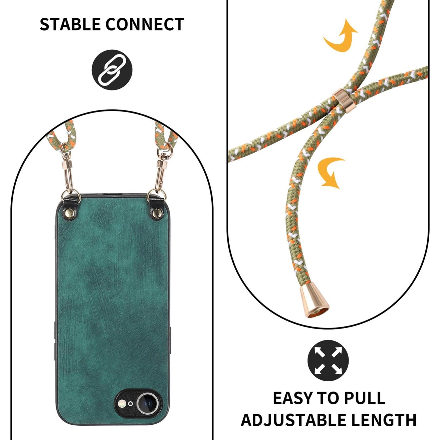 For  iPhone 16e Vintage Leather PC Back Cover Phone Case with Crossbody Strap(Green)