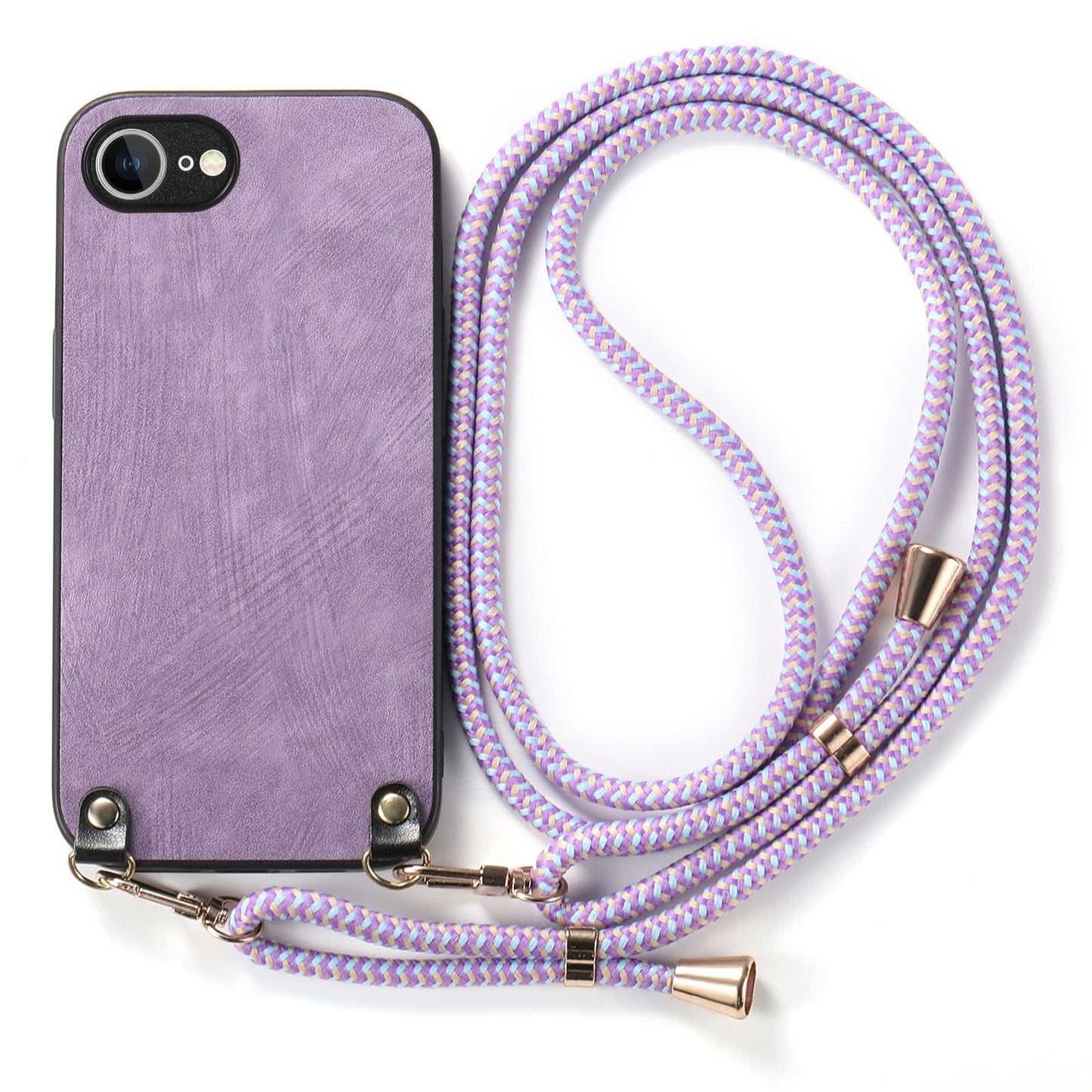 For  iPhone 16e Vintage Leather PC Back Cover Phone Case with Crossbody Strap(Purple)