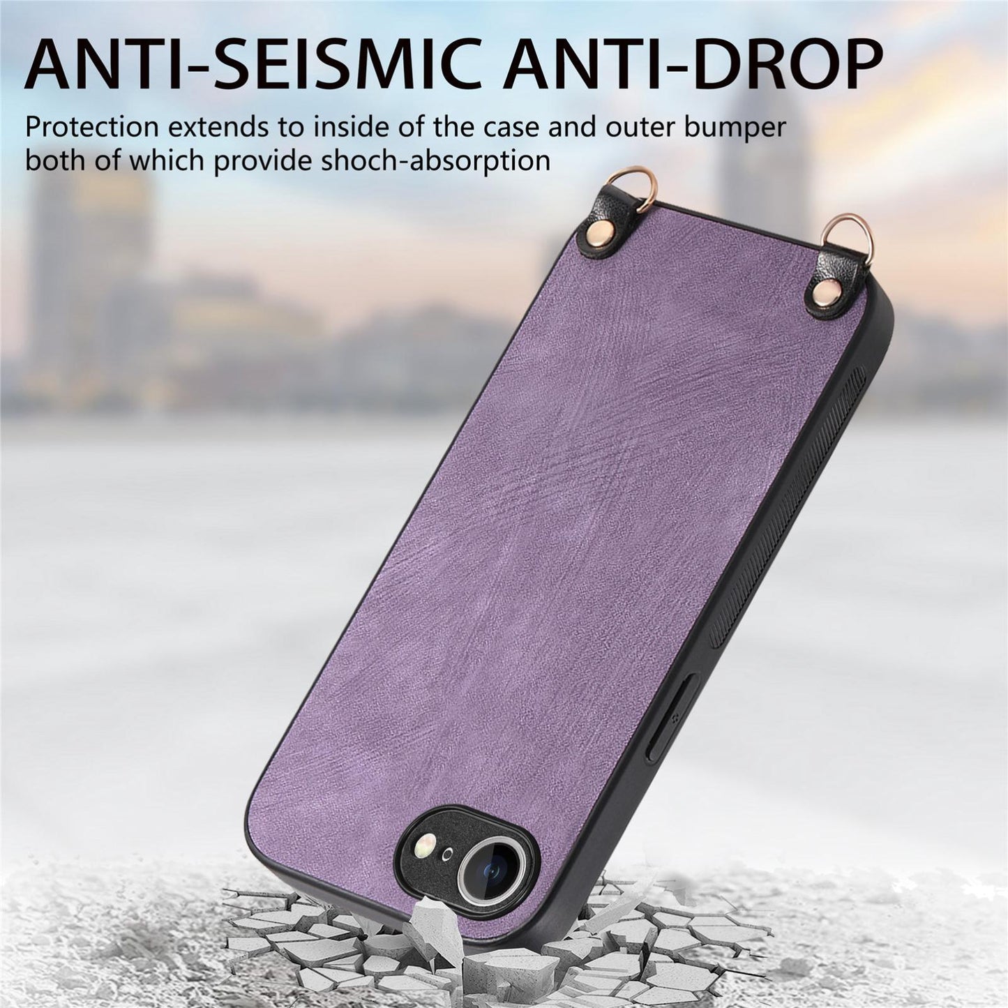 For  iPhone 16e Vintage Leather PC Back Cover Phone Case with Crossbody Strap(Purple)