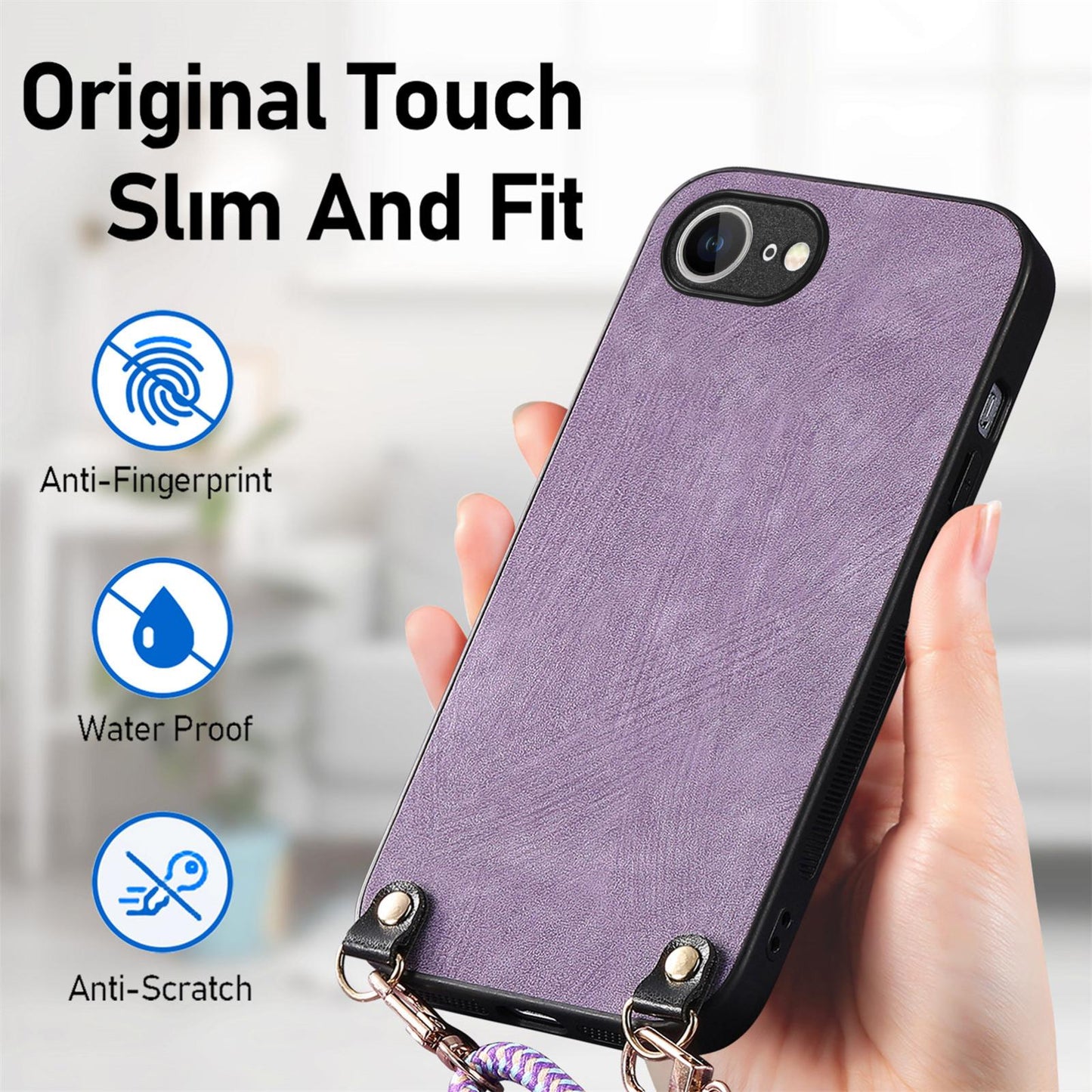 For  iPhone 16e Vintage Leather PC Back Cover Phone Case with Crossbody Strap(Purple)