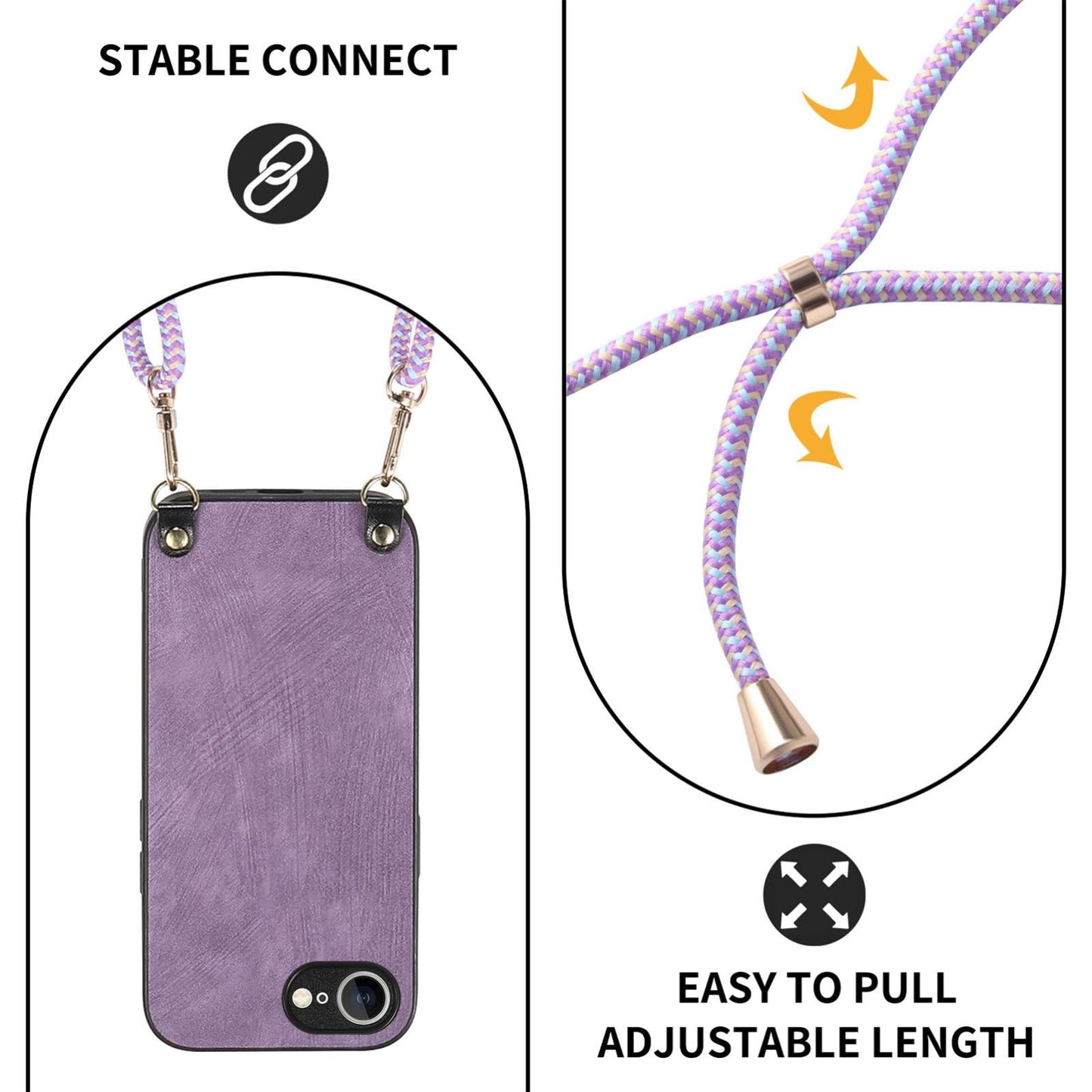 For  iPhone 16e Vintage Leather PC Back Cover Phone Case with Crossbody Strap(Purple)