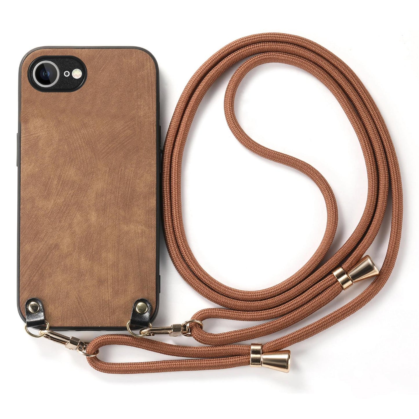 For  iPhone 16e Vintage Leather PC Back Cover Phone Case with Crossbody Strap(Brown)