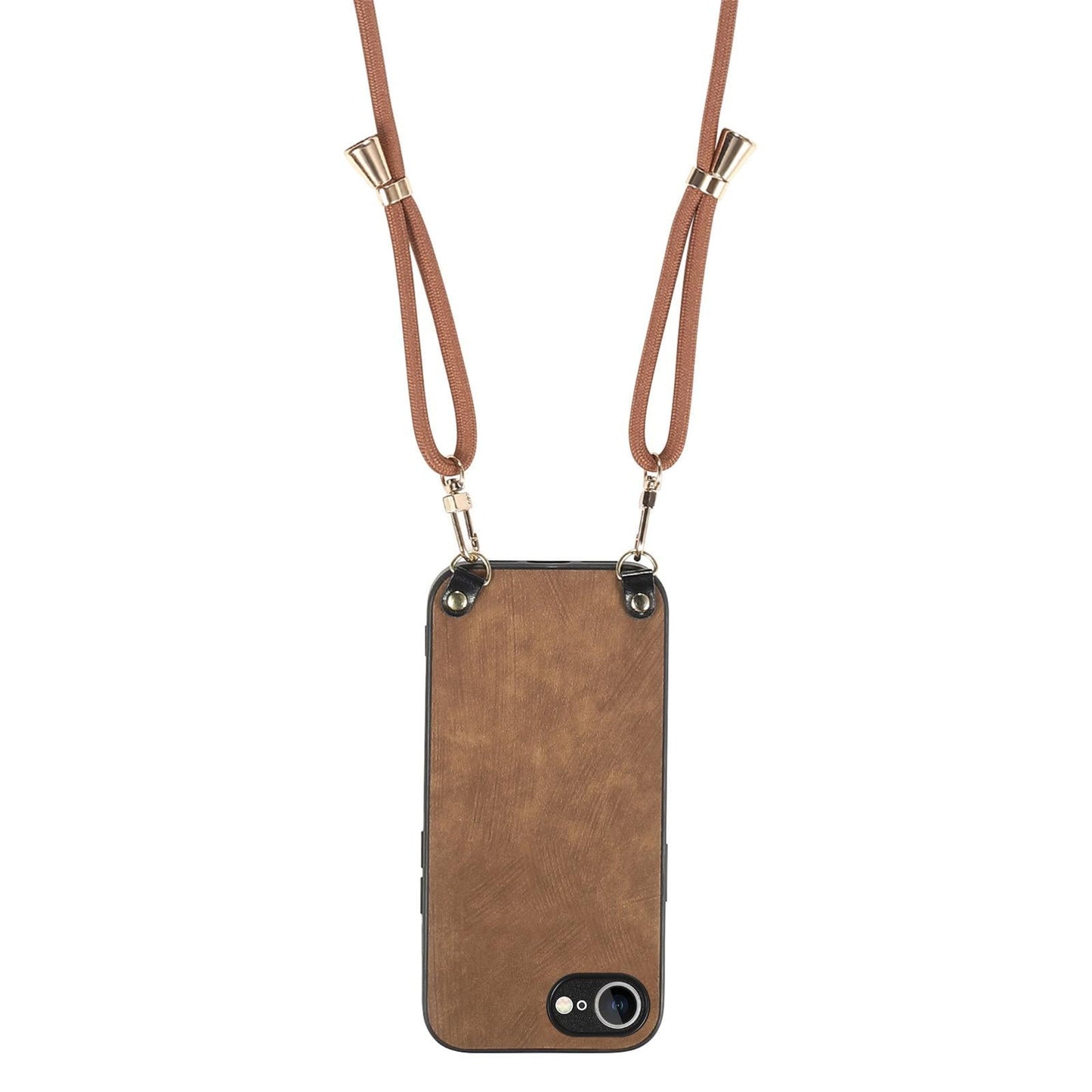 For  iPhone 16e Vintage Leather PC Back Cover Phone Case with Crossbody Strap(Brown)