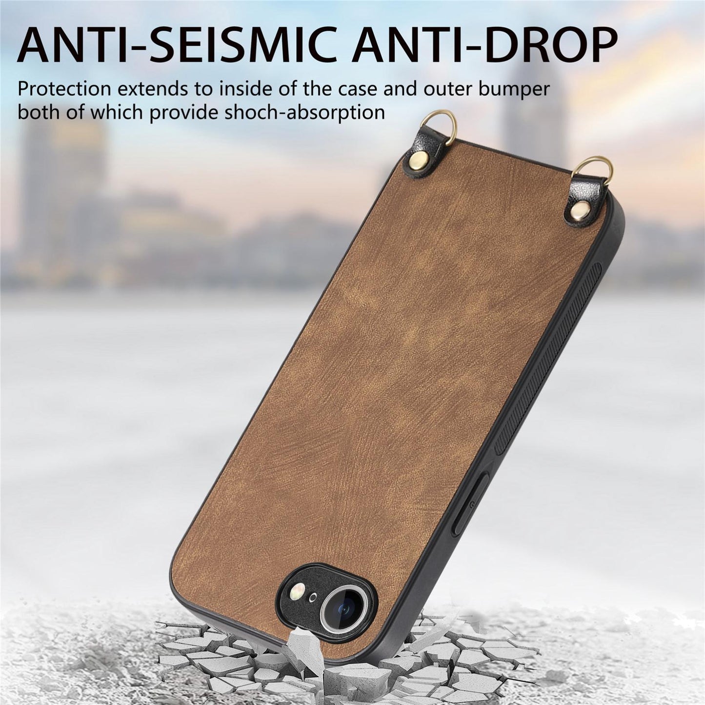 For  iPhone 16e Vintage Leather PC Back Cover Phone Case with Crossbody Strap(Brown)