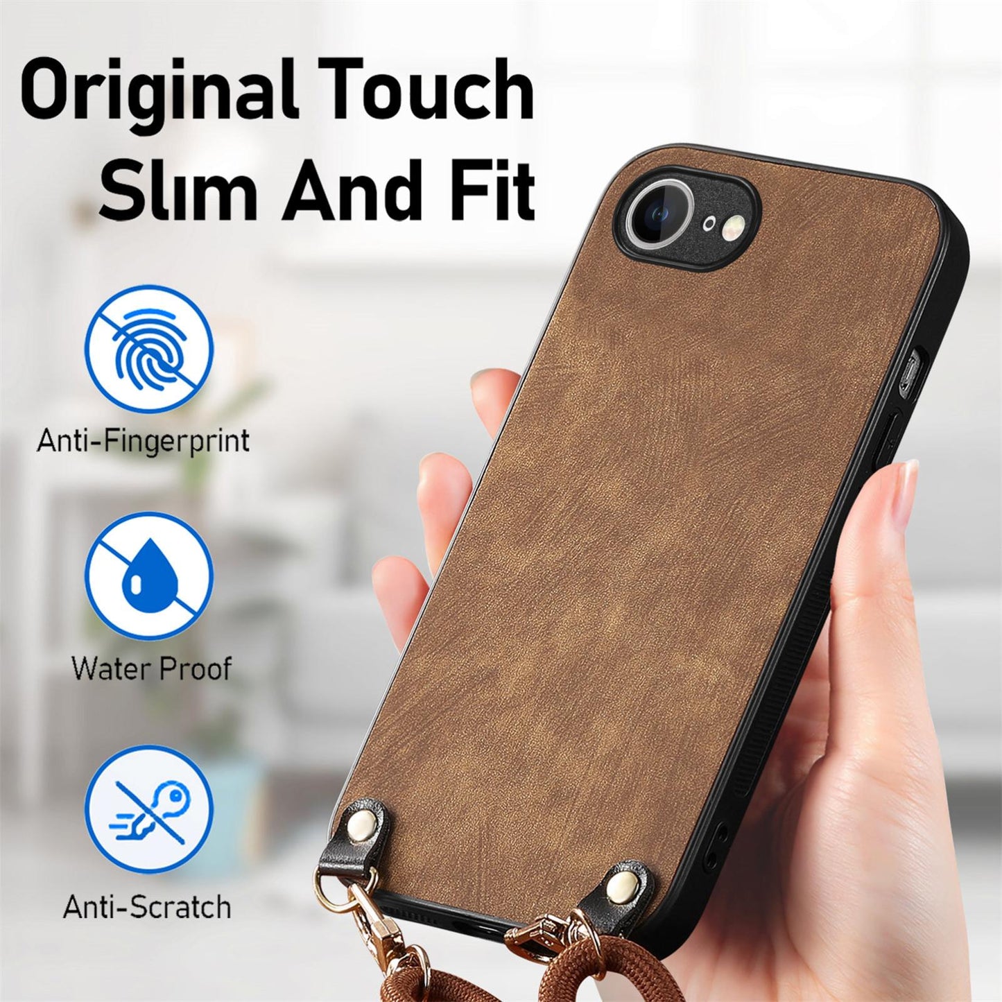 For  iPhone 16e Vintage Leather PC Back Cover Phone Case with Crossbody Strap(Brown)