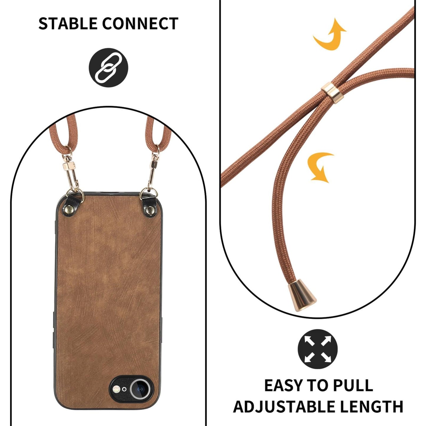 For  iPhone 16e Vintage Leather PC Back Cover Phone Case with Crossbody Strap(Brown)