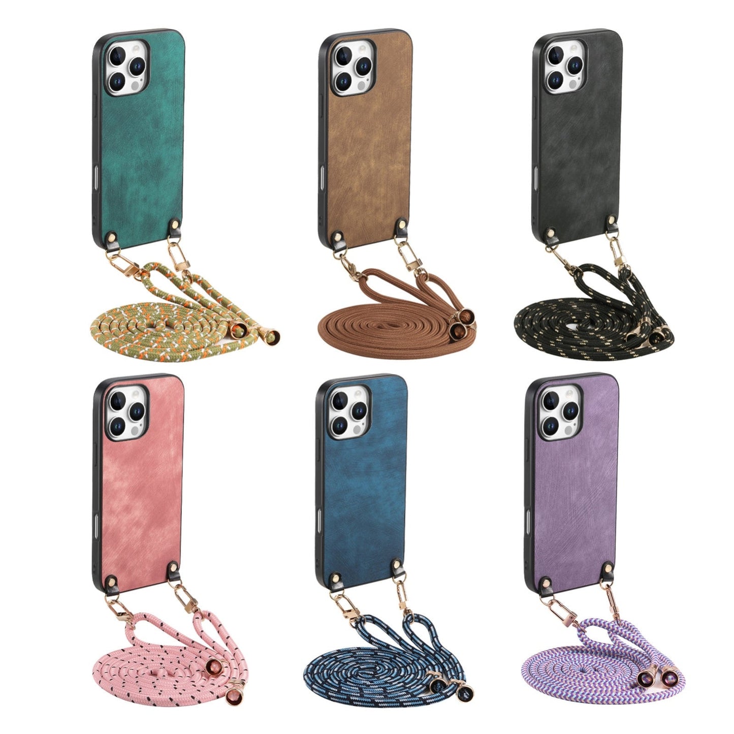 For  iPhone 16e Vintage Leather PC Back Cover Phone Case with Crossbody Strap(Green)