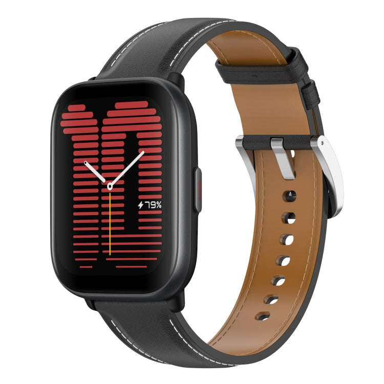 Stainless Steel Quick Release Buckle 20mm Genuine Leather Watch Band, For Amazfit Active