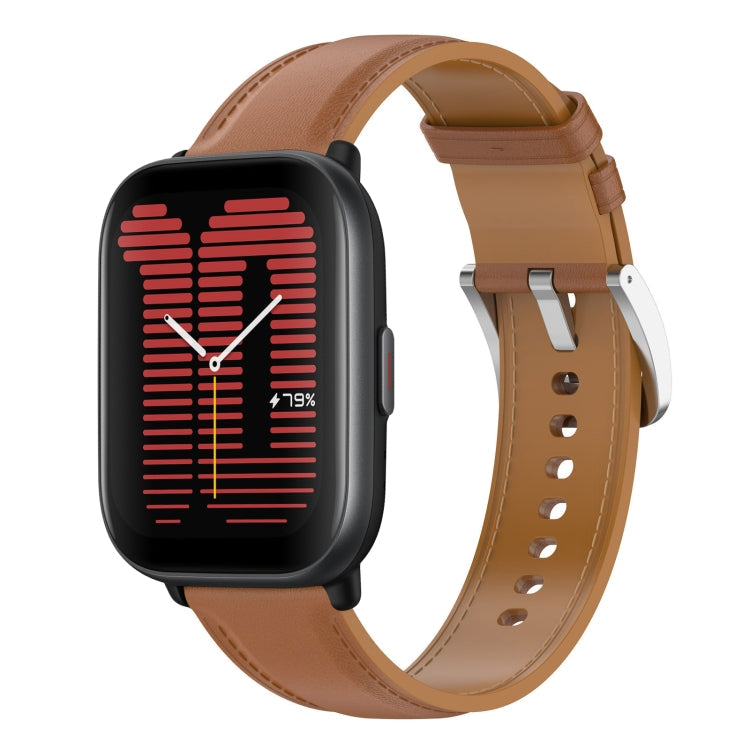 Stainless Steel Quick Release Buckle 20mm Genuine Leather Watch Band, For Amazfit Active