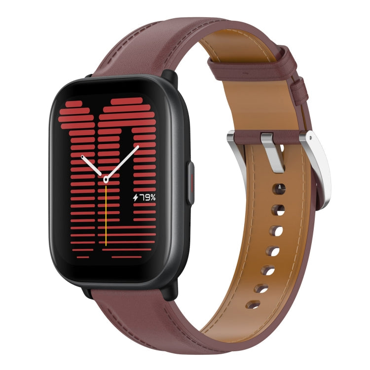 Stainless Steel Quick Release Buckle 20mm Genuine Leather Watch Band, For Amazfit Active
