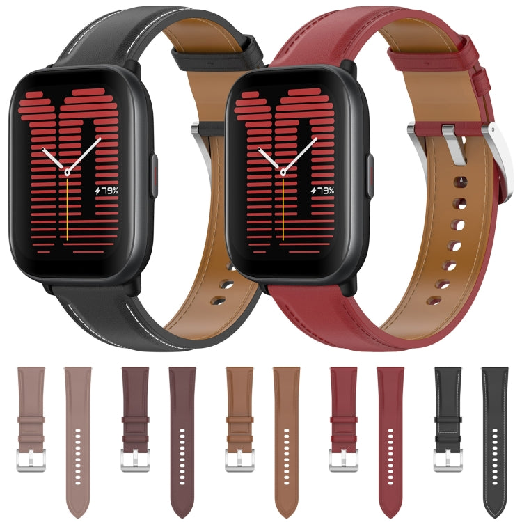 Stainless Steel Quick Release Buckle 20mm Genuine Leather Watch Band, For Amazfit Active