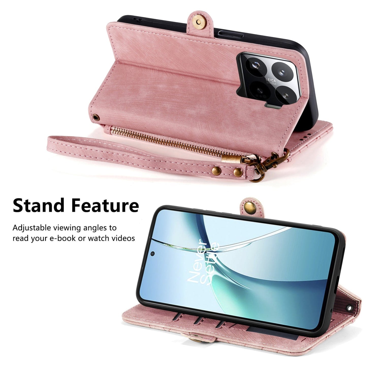 For Xiaomi 15 Pro Geometric Zipper Wallet Side Buckle Leather Phone Case(Pink)